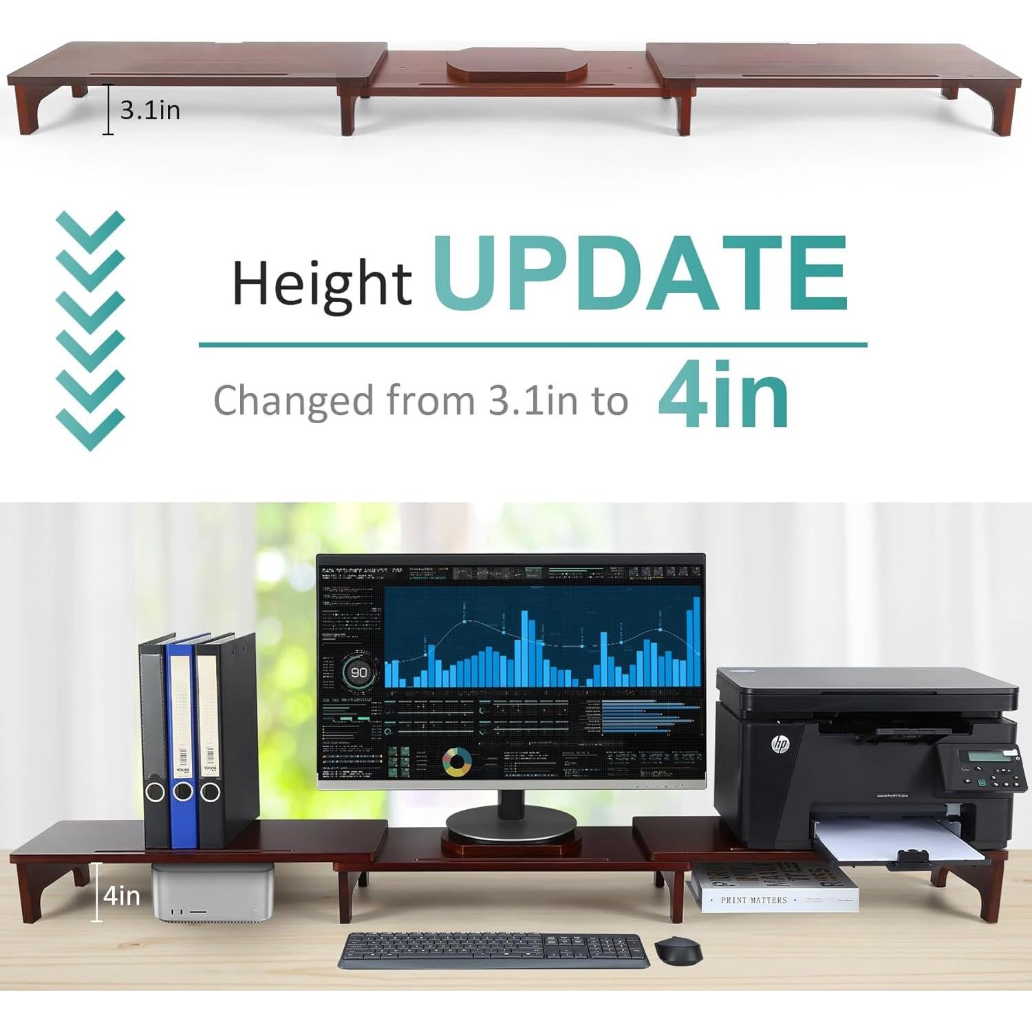 Soporte para Monitor Nnewvante de Bambú Ajustable 3 Estantes