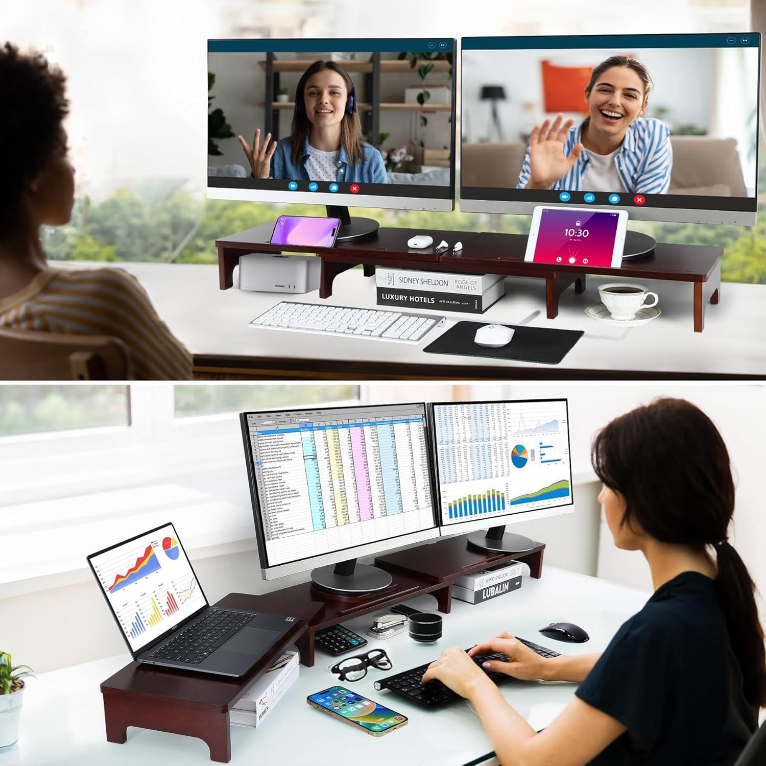 Soporte para Monitor Nnewvante de Bambú Ajustable 3 Estantes