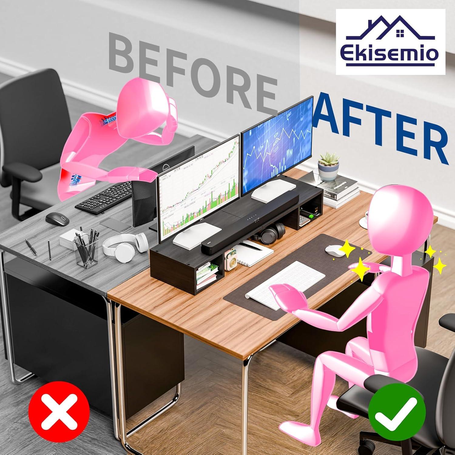 Soporte Elevador de Doble Monitor Ekisemio de Madera 87cm