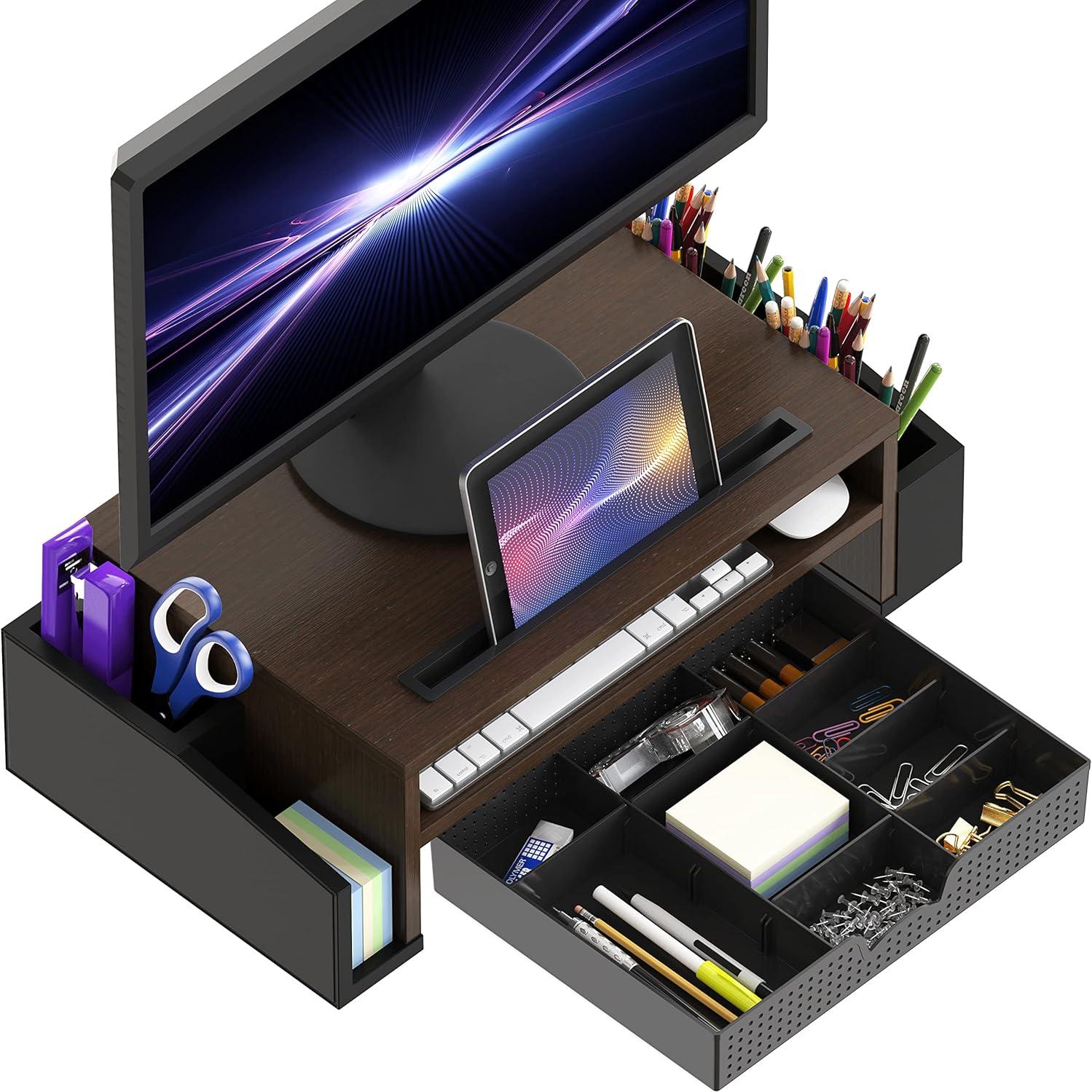 Soporte para Monitor Simple Houseware con Bandeja Ajustable Espresso