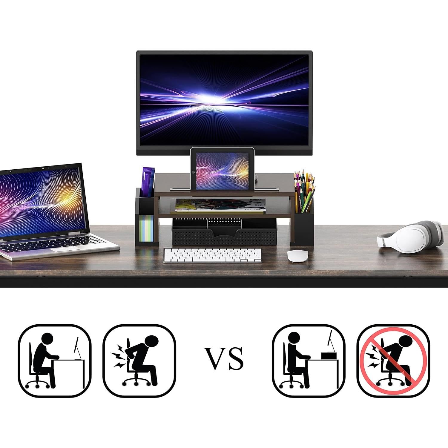 Soporte para Monitor Simple Houseware con Bandeja Ajustable Espresso