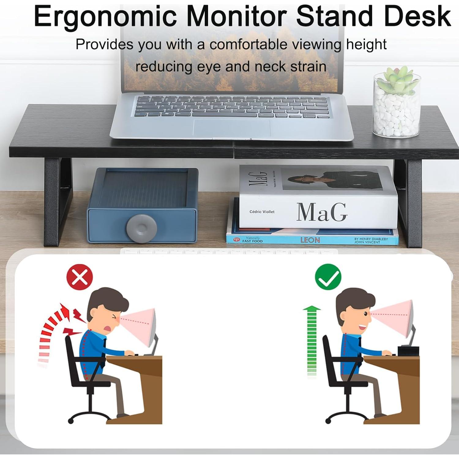 Soporte para Monitor TEAMIX DS101B, Madera Negra, 60x24 cm