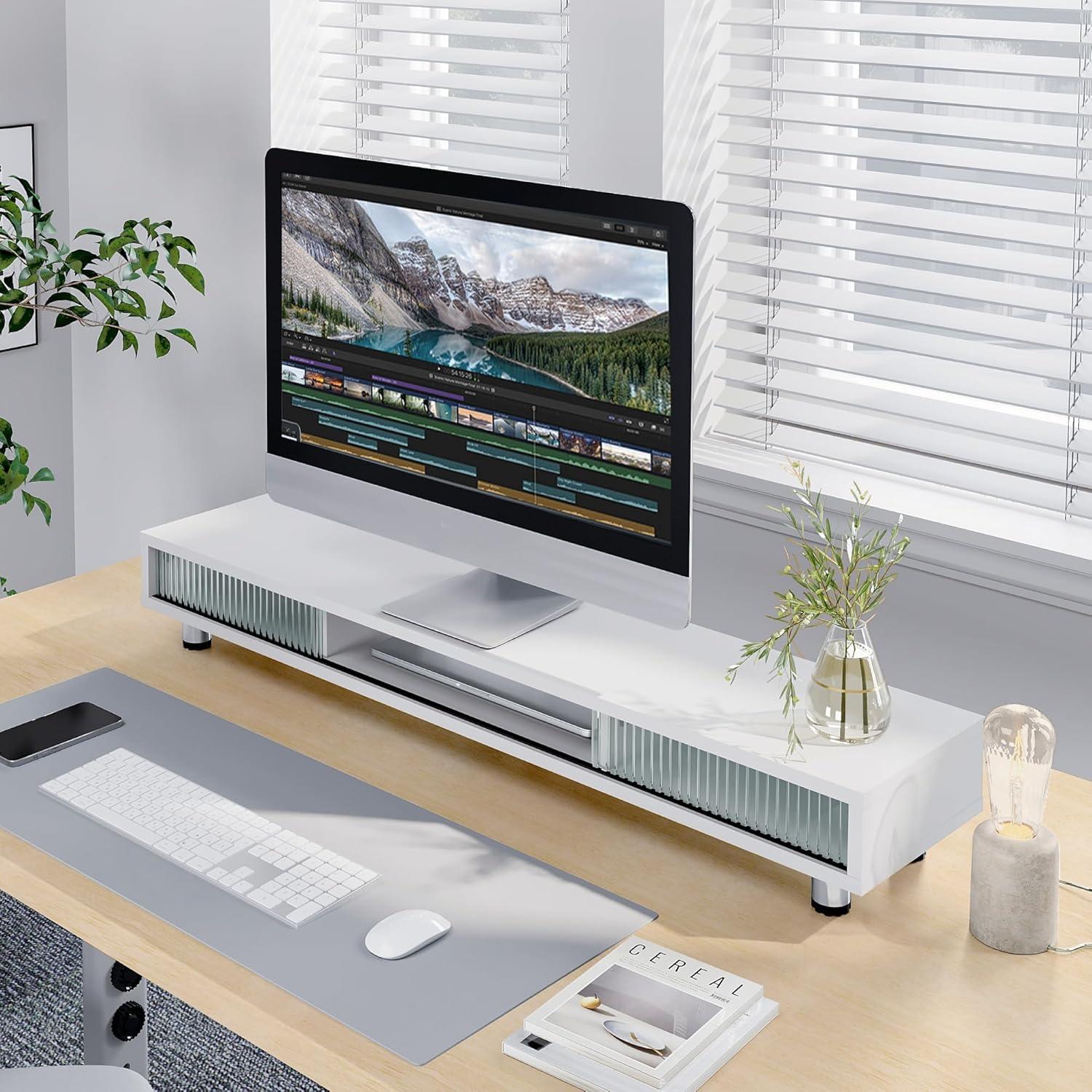 Soporte Doble para Monitor Fenge 108 cm con Cajón y 2 Niveles