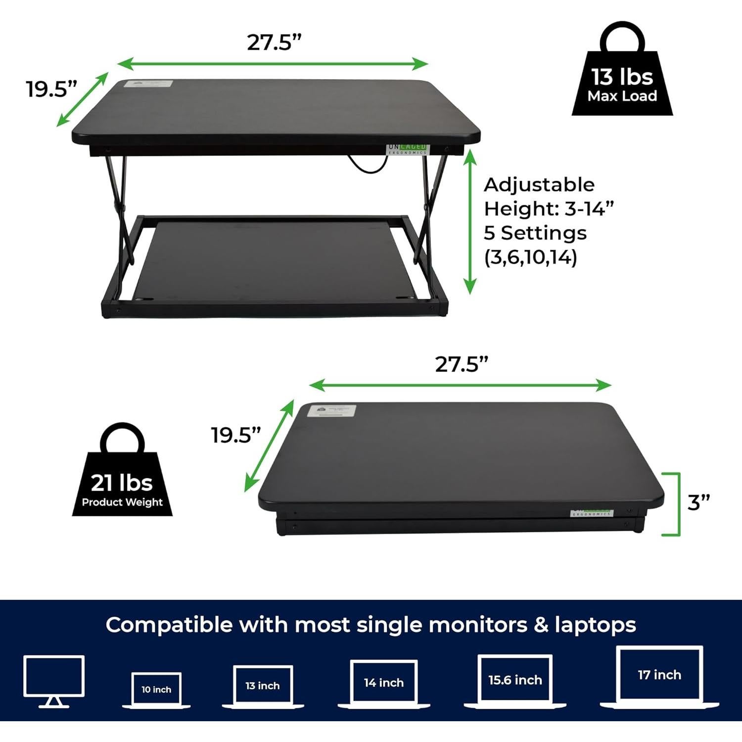 Convertidor de Escritorio Elevable Uncaged Ergonomics Negro 69.85x49.53 cm