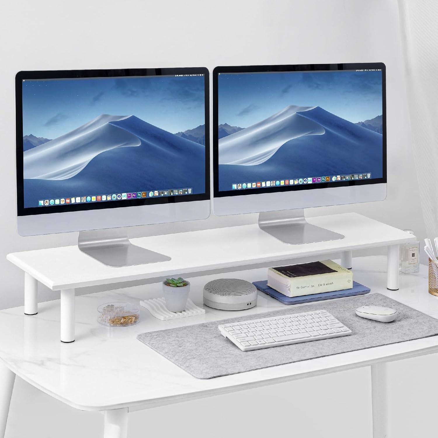 Soporte Doble para Monitor de Bambú Blanco ROCDEER 136 kg