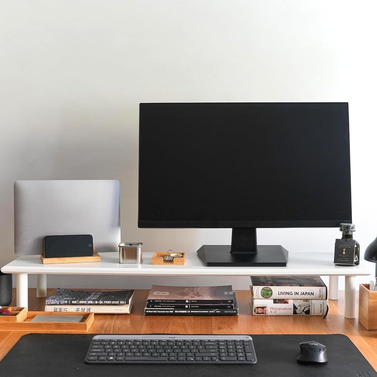 Soporte Doble para Monitor de Bambú Blanco ROCDEER 136 kg