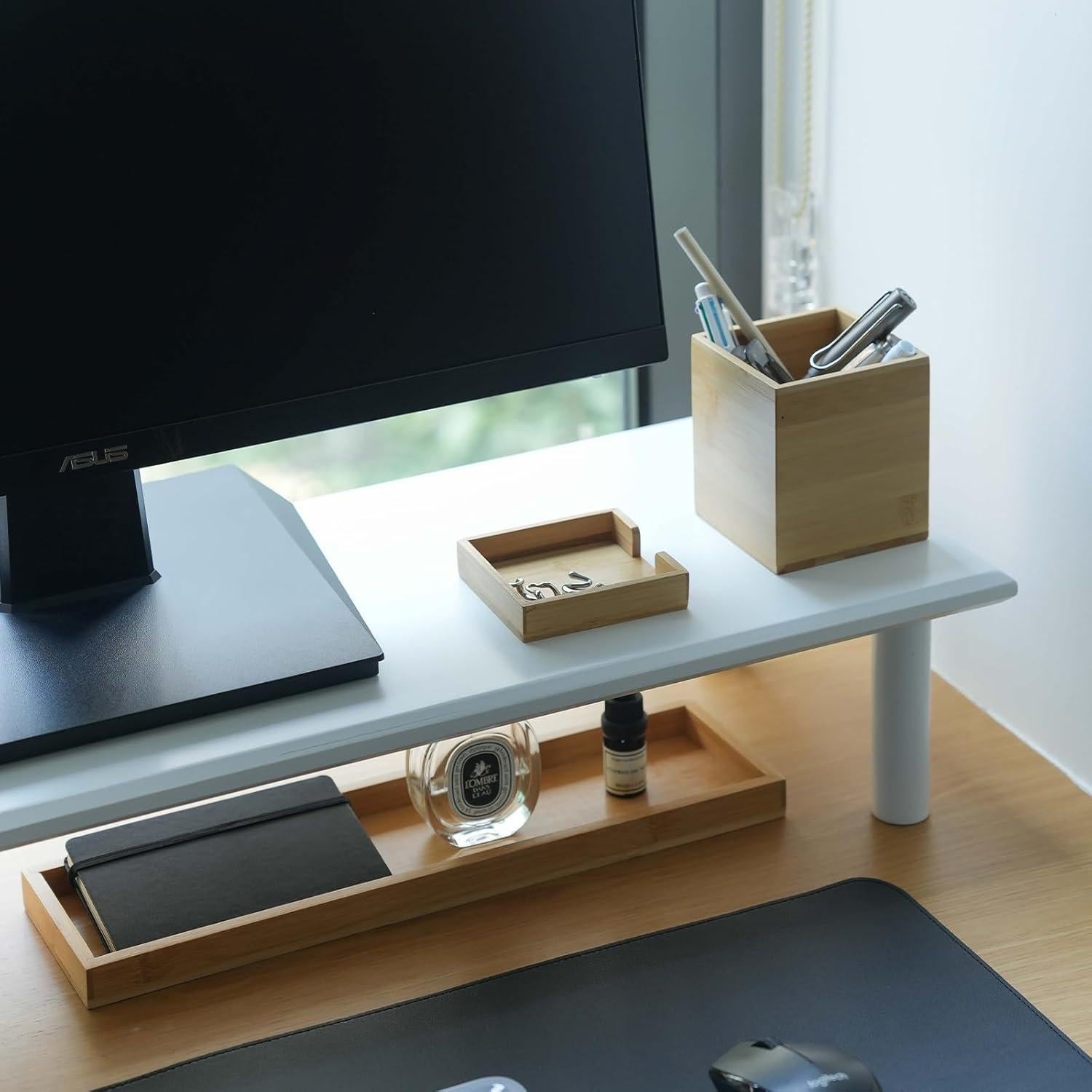 Soporte Doble para Monitor de Bambú Blanco ROCDEER 136 kg