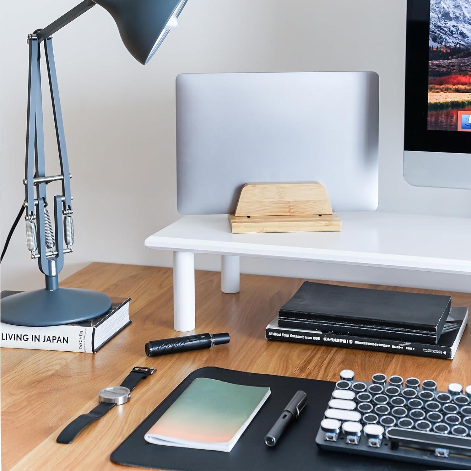 Soporte Doble para Monitor de Bambú Blanco ROCDEER 136 kg