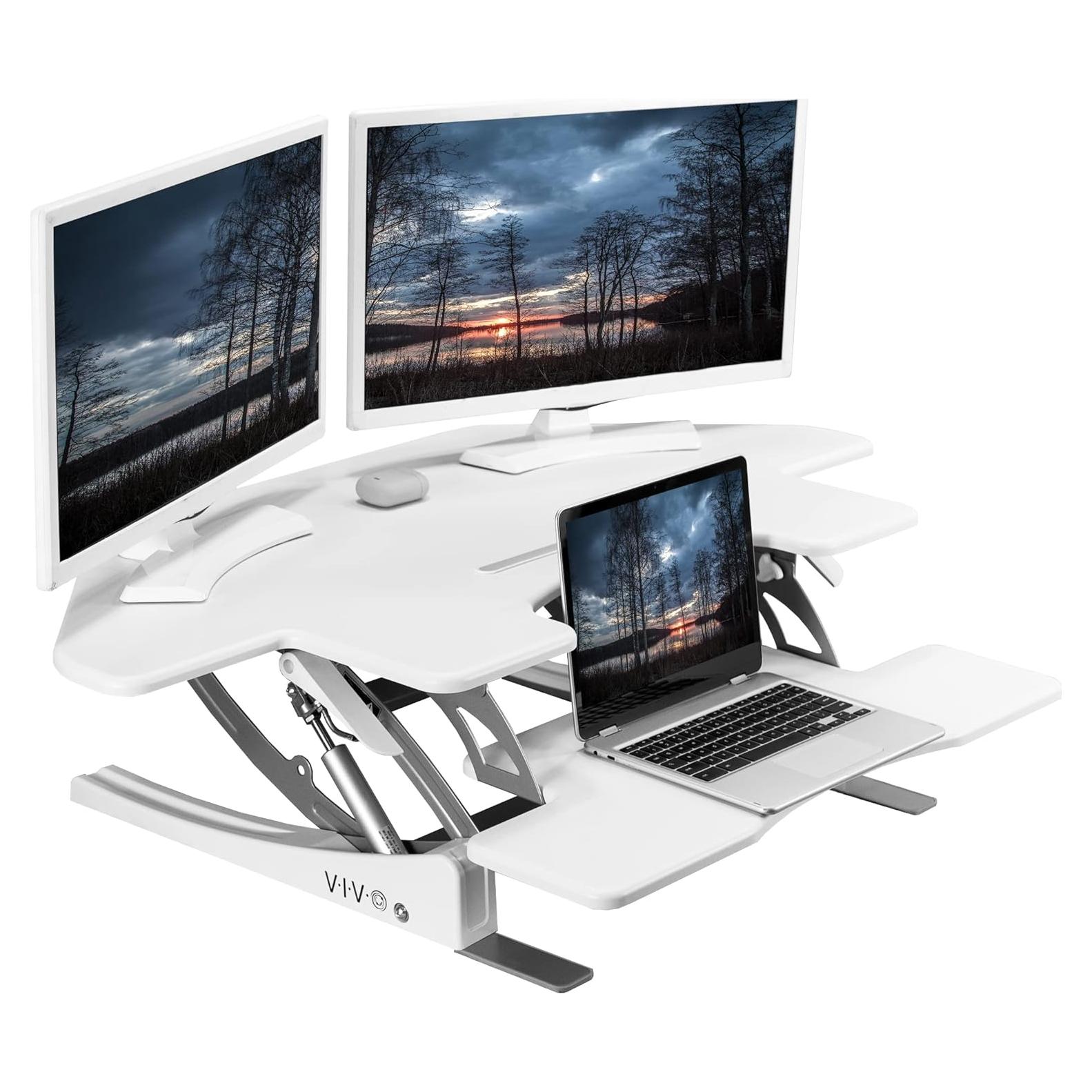 Escritorio de Esquina Ajustable VIVO DESK-V000VCW Blanco 109.9 cm