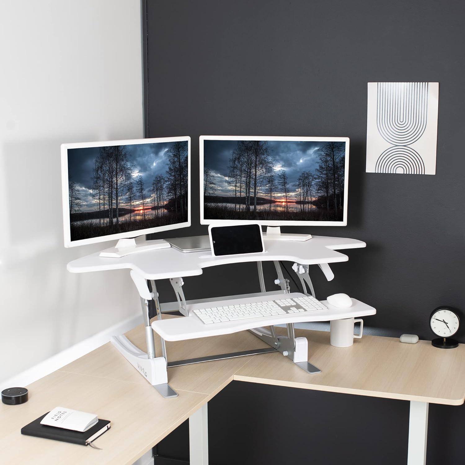 Escritorio de Esquina Ajustable VIVO DESK-V000VCW Blanco 109.9 cm