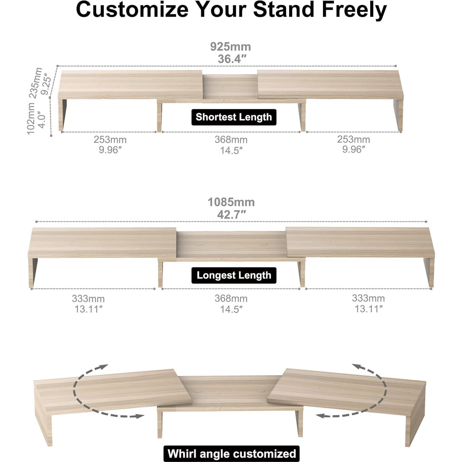 Soporte Doble para Monitor FITUEYES - Madera Roble Ajustable 108.4 cm
