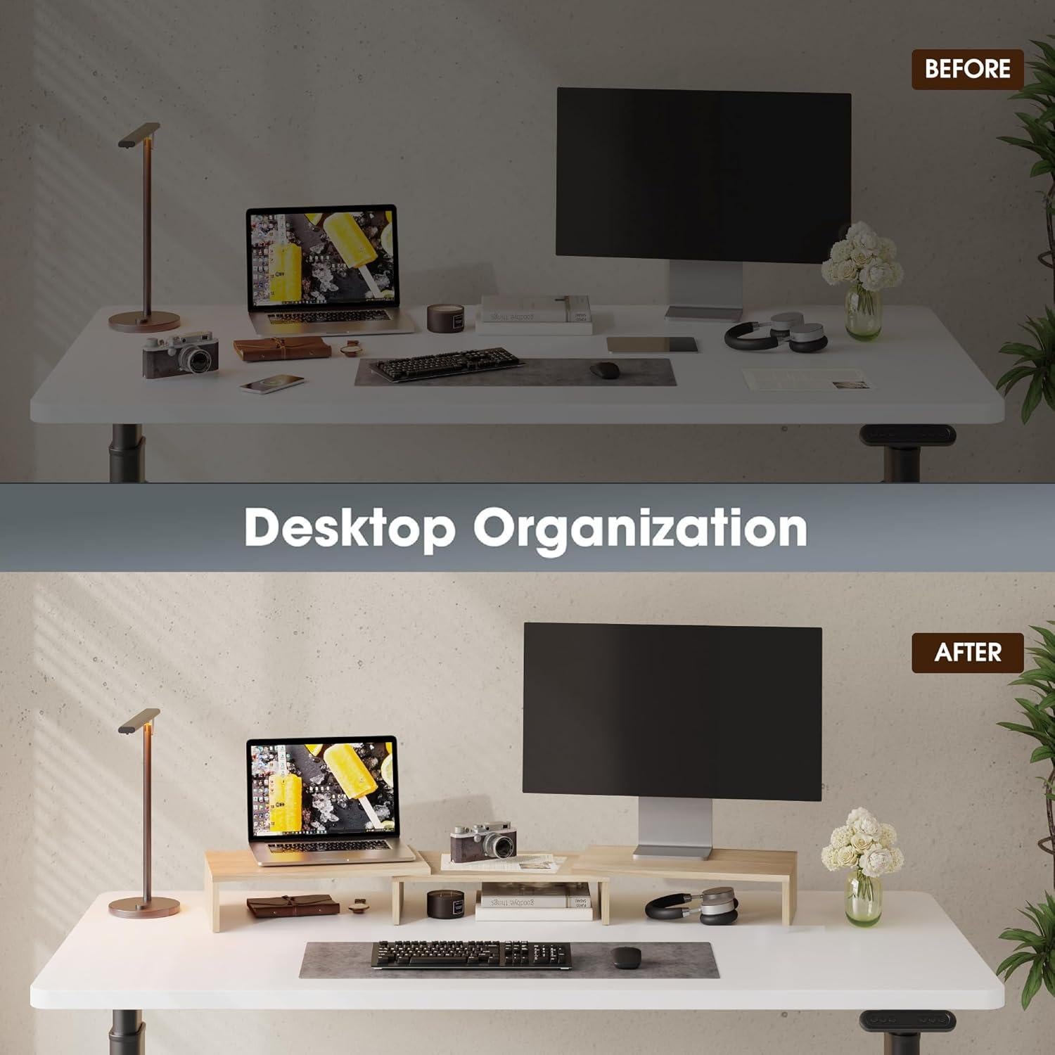 Soporte Doble para Monitor FITUEYES - Madera Roble Ajustable 108.4 cm