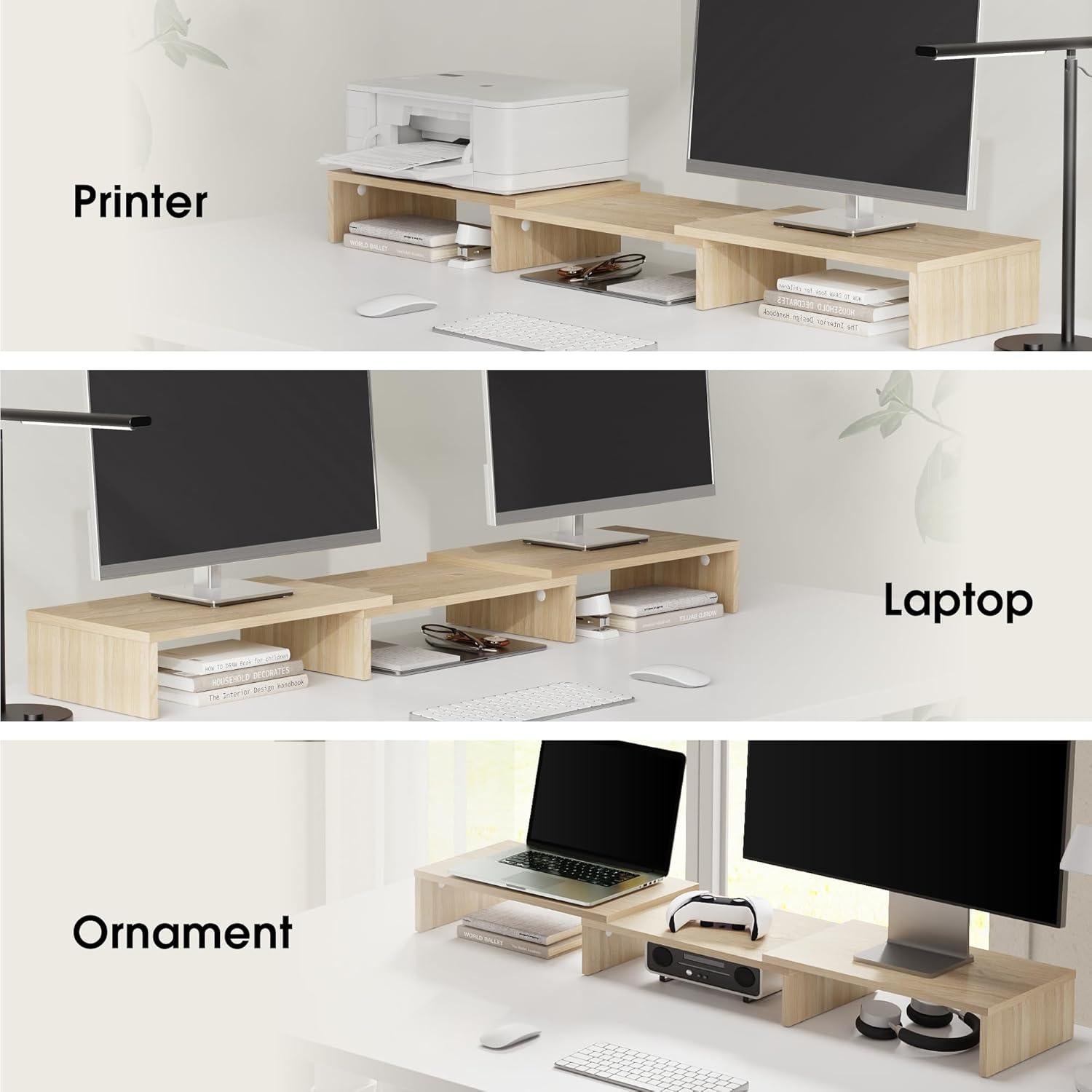 Soporte Doble para Monitor FITUEYES - Madera Roble Ajustable 108.4 cm