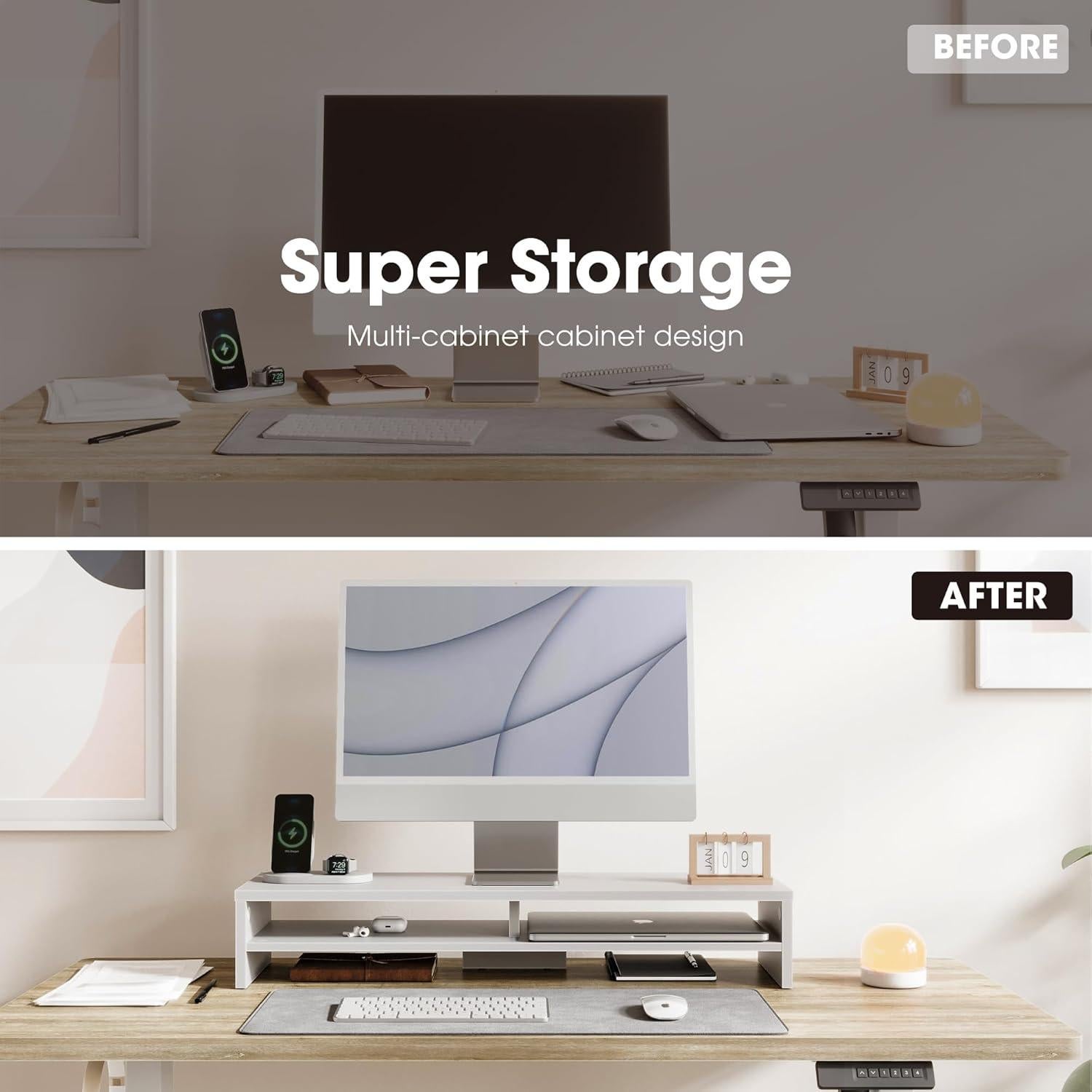 Soporte para Monitor Fenge 2 Niveles Organizador Escritorio Blanco