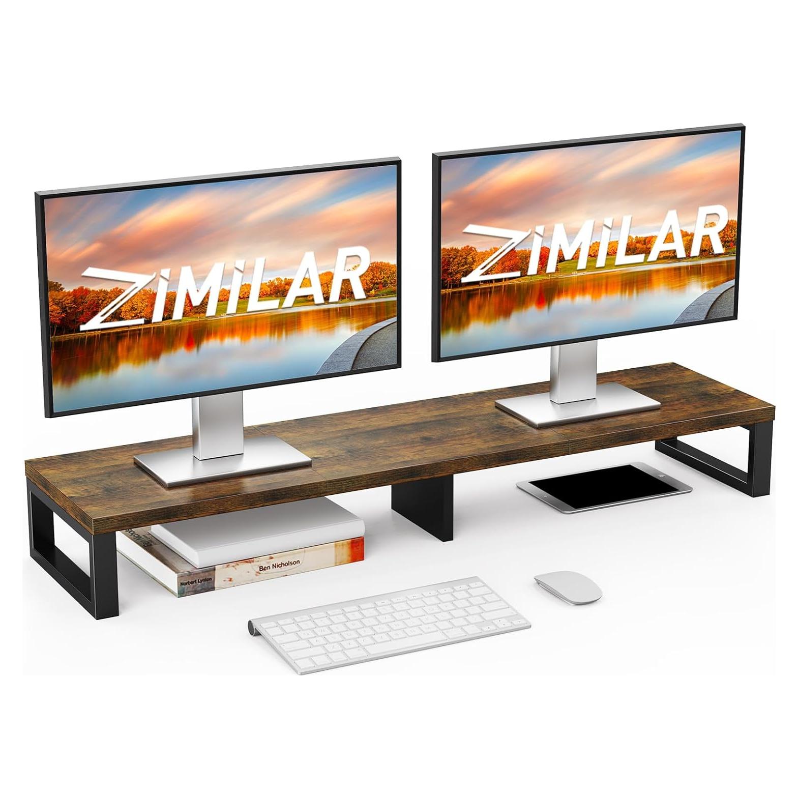 Soporte Elevador Doble Monitor Zimilar Madera 100 kg