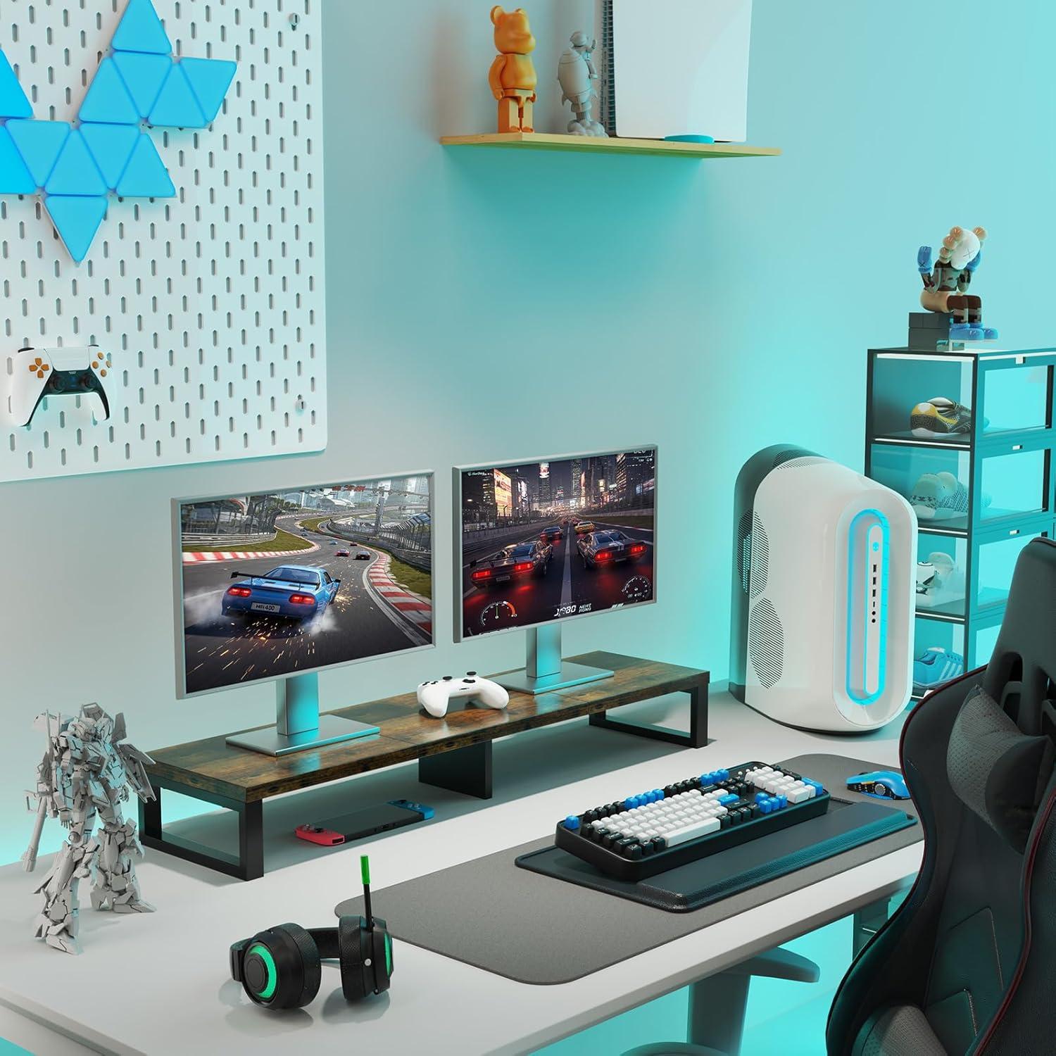 Soporte Elevador Doble Monitor Zimilar Madera 100 kg