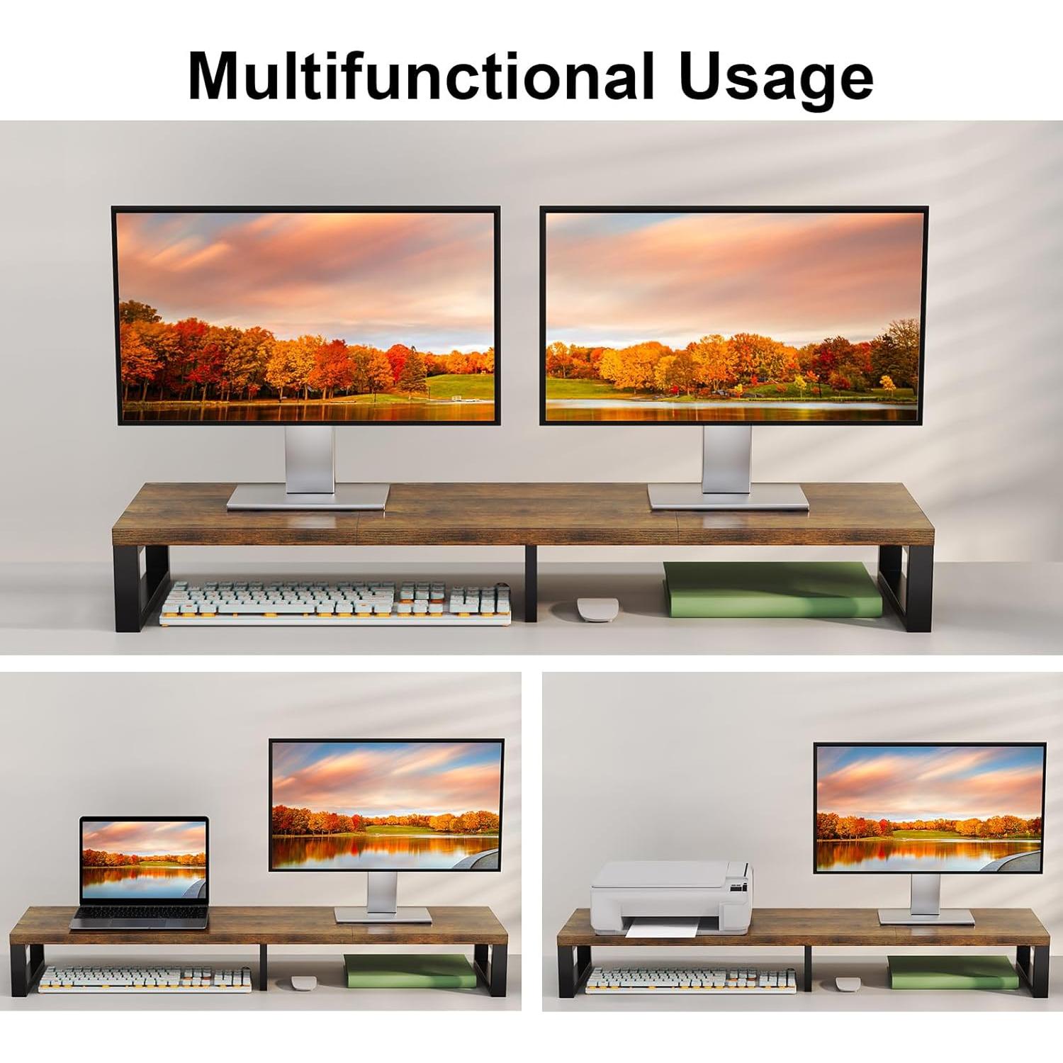 Soporte Elevador Doble Monitor Zimilar Madera 100 kg