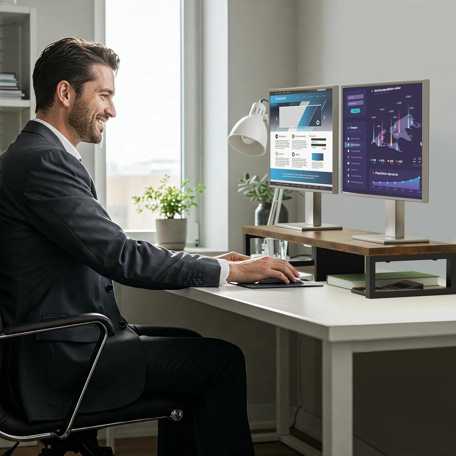 Soporte Elevador Doble Monitor Zimilar Madera 100 kg