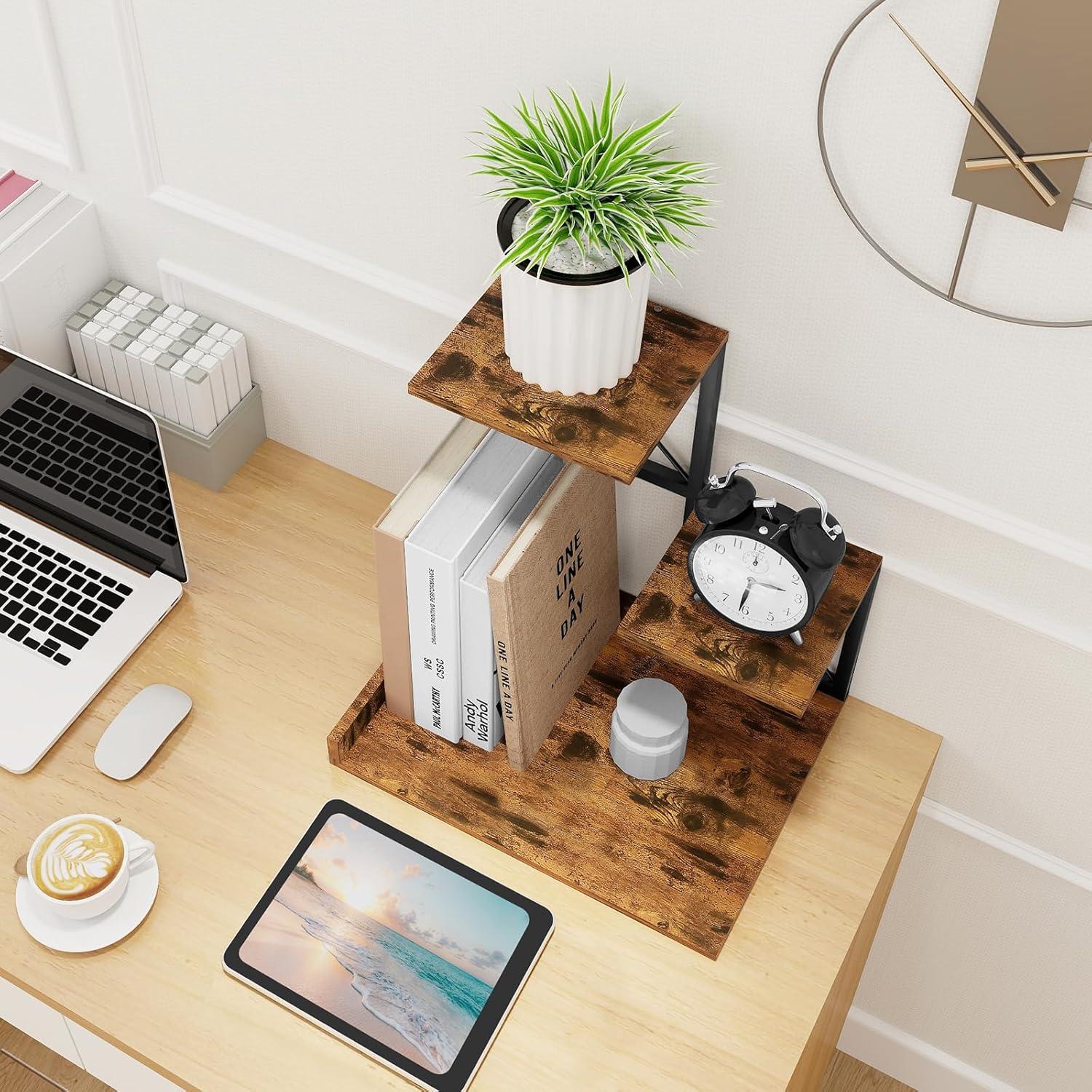 Estante de Escritorio ELITEROO 3 Niveles Madera y Metal Marrón