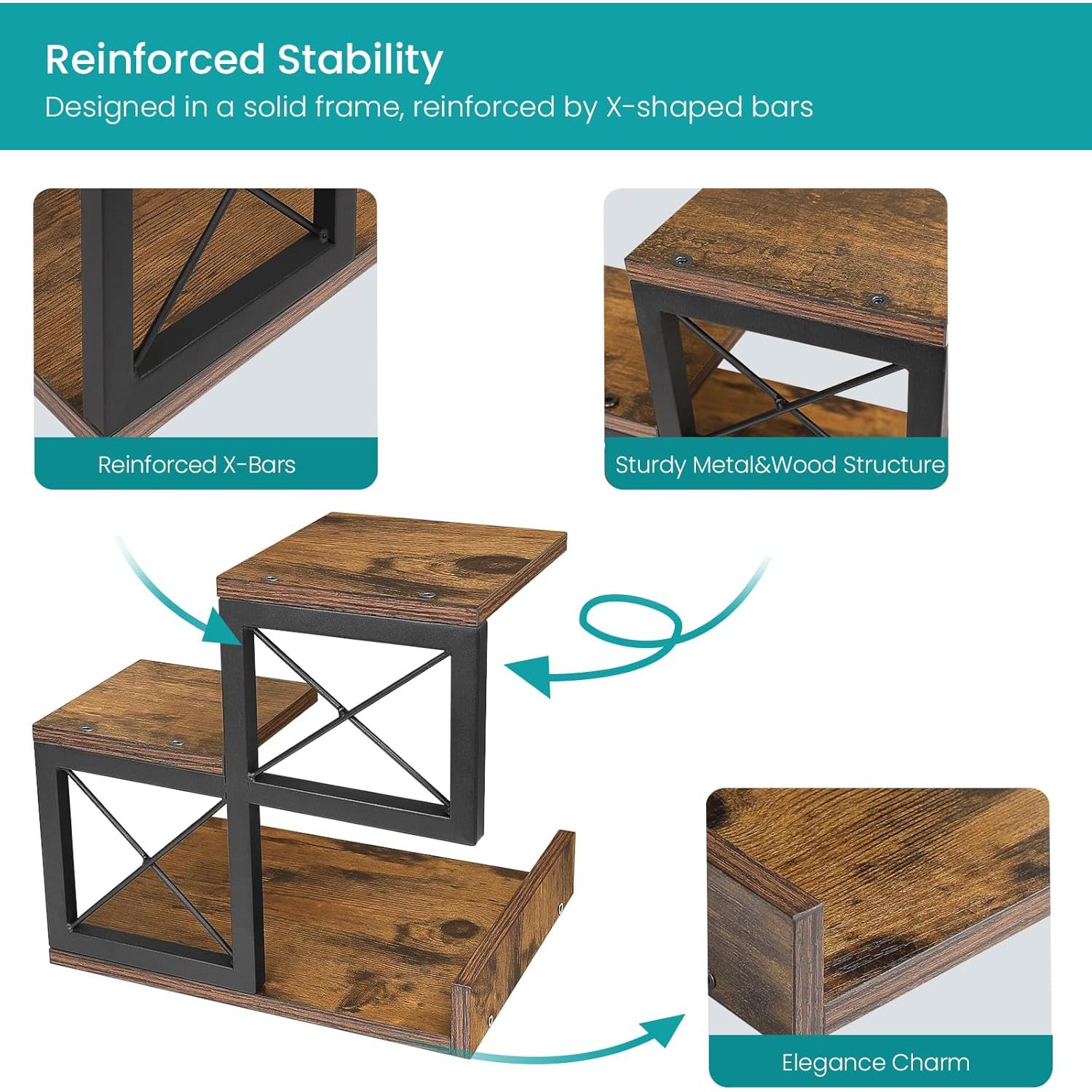 Estante de Escritorio ELITEROO 3 Niveles Madera y Metal Marrón
