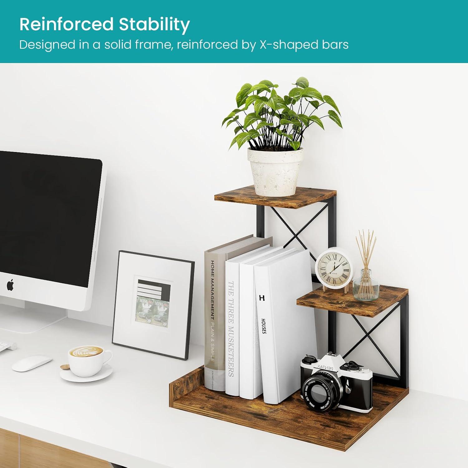 Estante de Escritorio ELITEROO 3 Niveles Madera y Metal Marrón