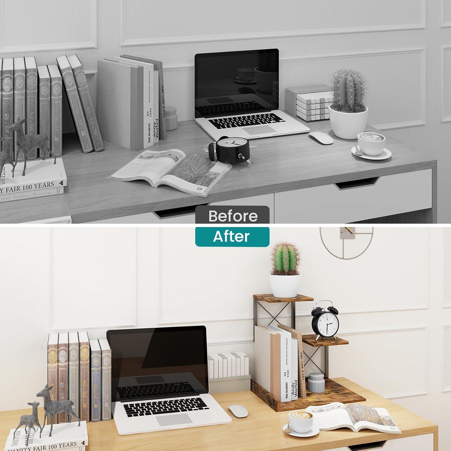 Estante de Escritorio ELITEROO 3 Niveles Madera y Metal Marrón