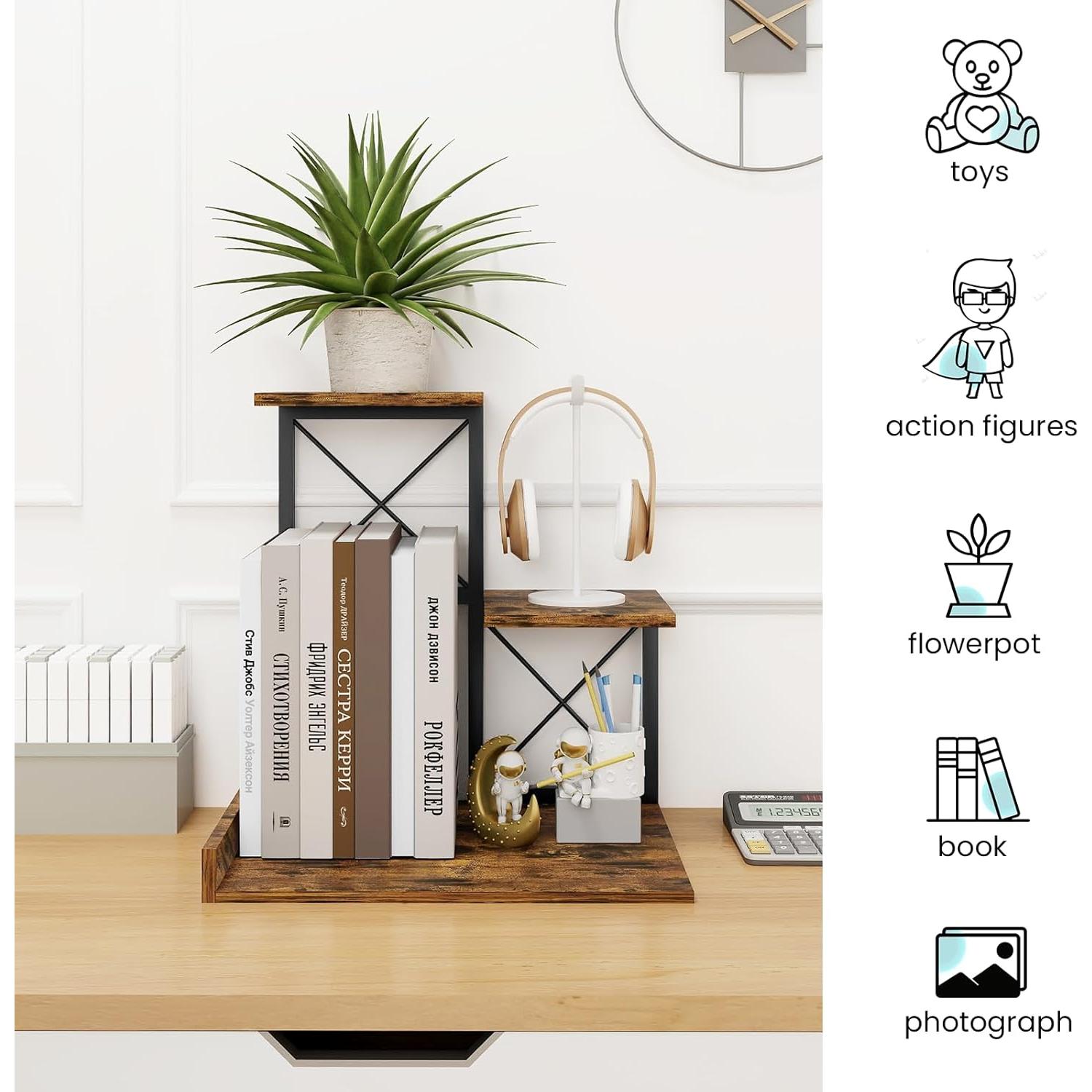 Estante de Escritorio ELITEROO 3 Niveles Madera y Metal Marrón