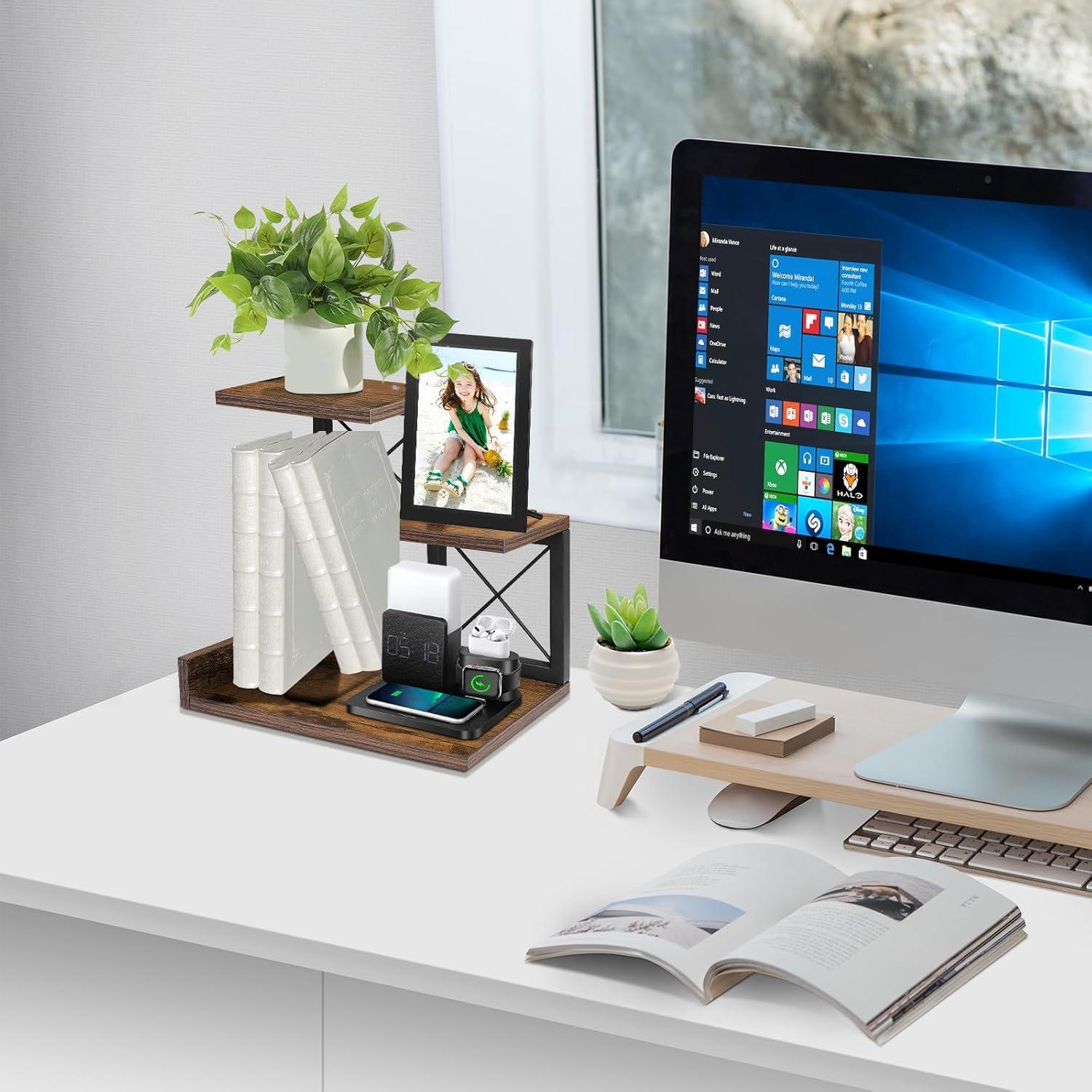 Estante de Escritorio ELITEROO 3 Niveles Madera y Metal Marrón