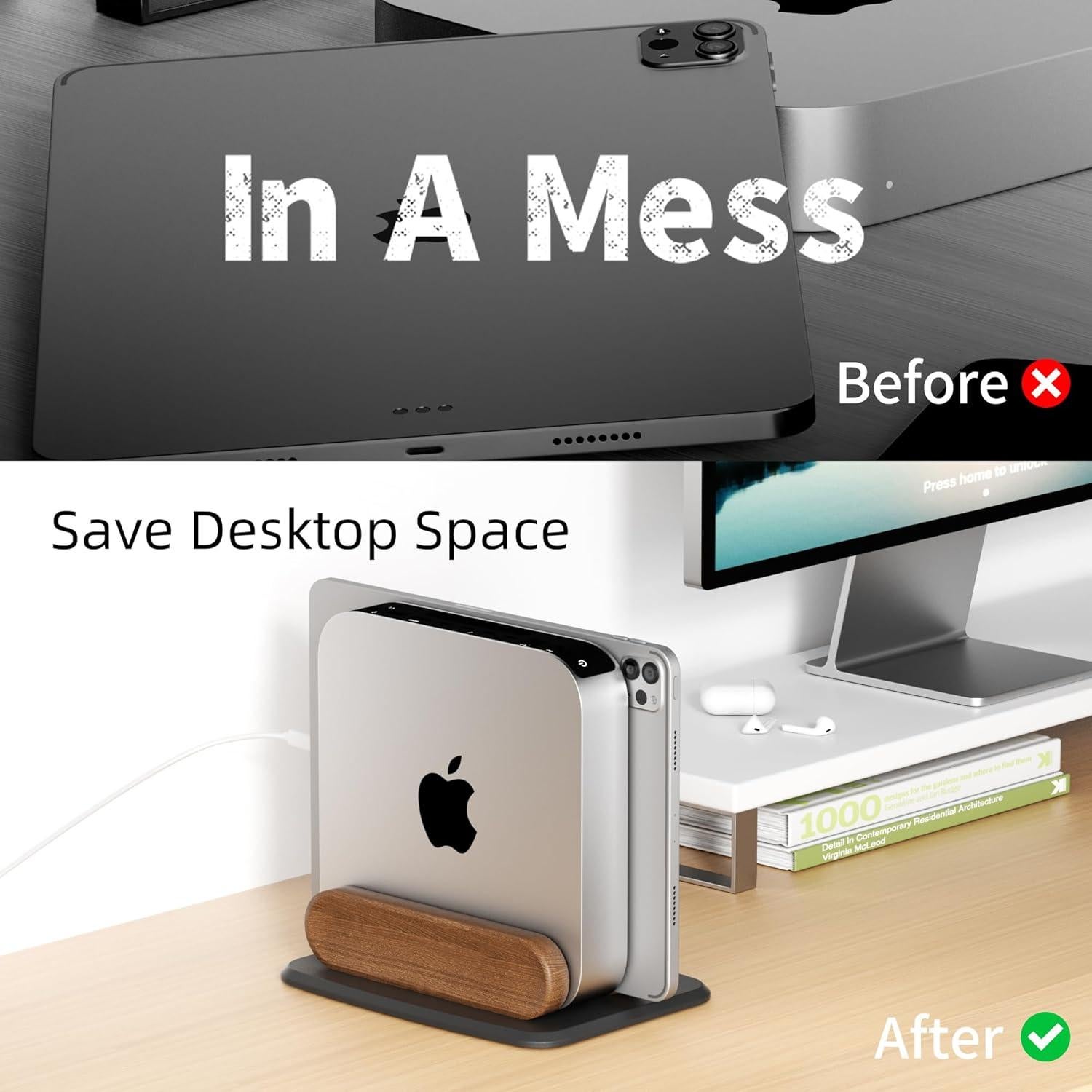 Soporte Vertical para Mac mini AFOOYO Aluminio y Madera