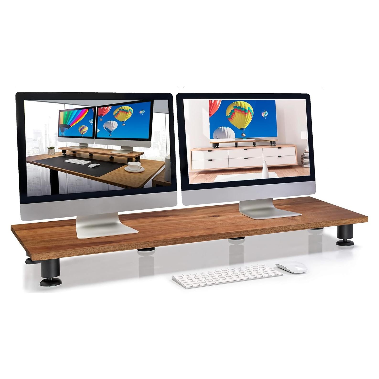 Soporte Elevador Doble para Monitores Nordik de Acacia 106.83x26.69cm