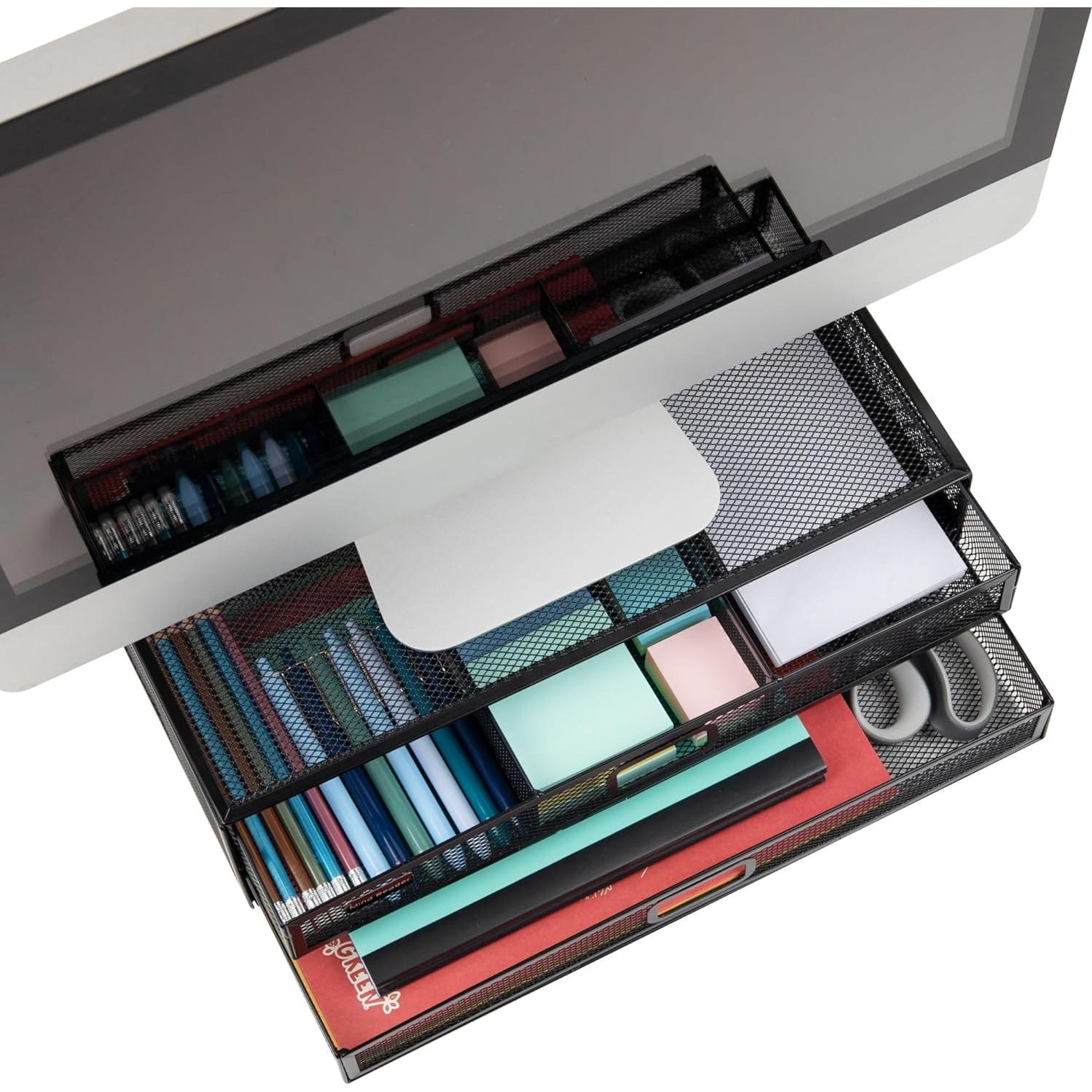 Soporte para Monitor Mind Reader con Cajones, Negro, 40x29.8x11.4 cm