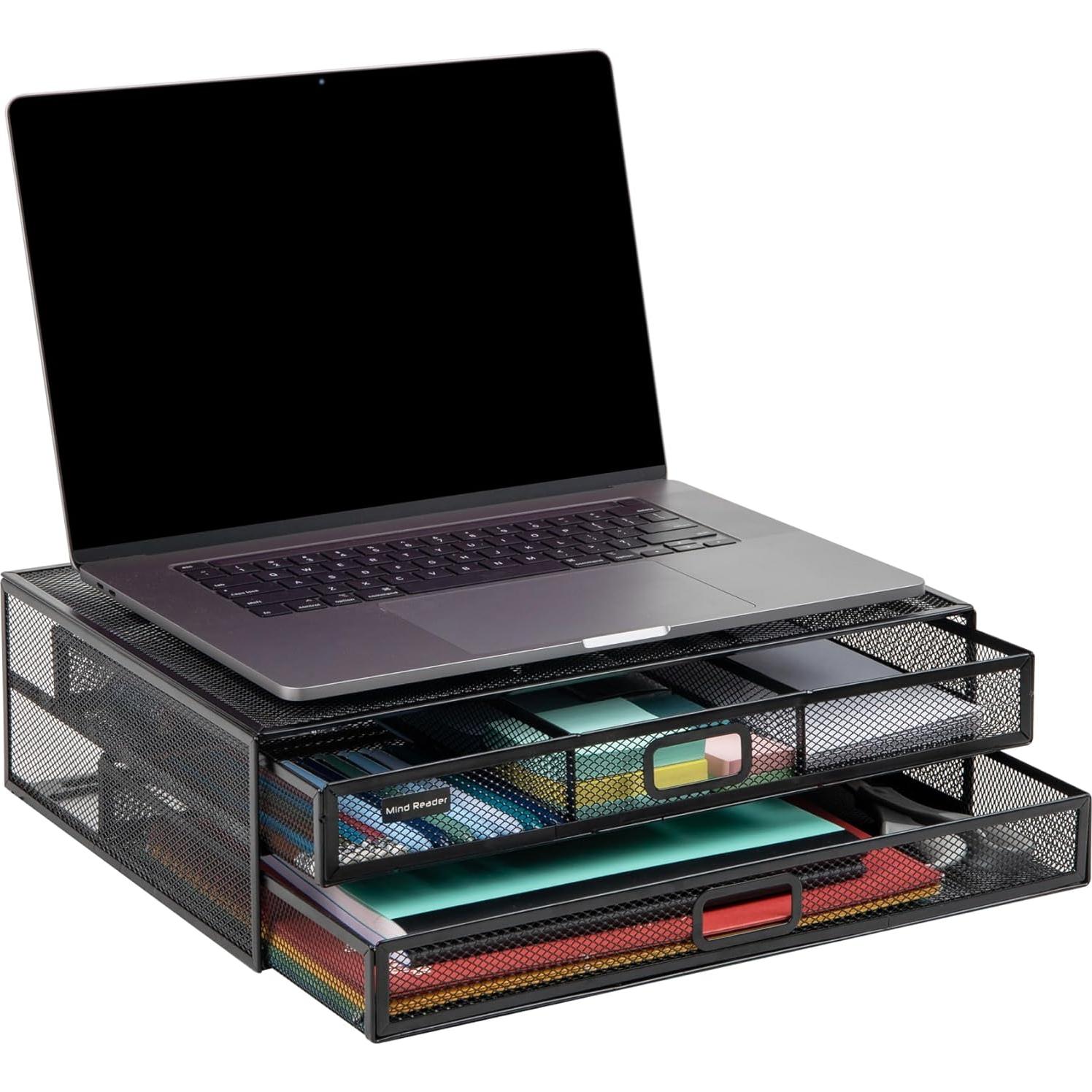 Soporte para Monitor Mind Reader con Cajones, Negro, 40x29.8x11.4 cm