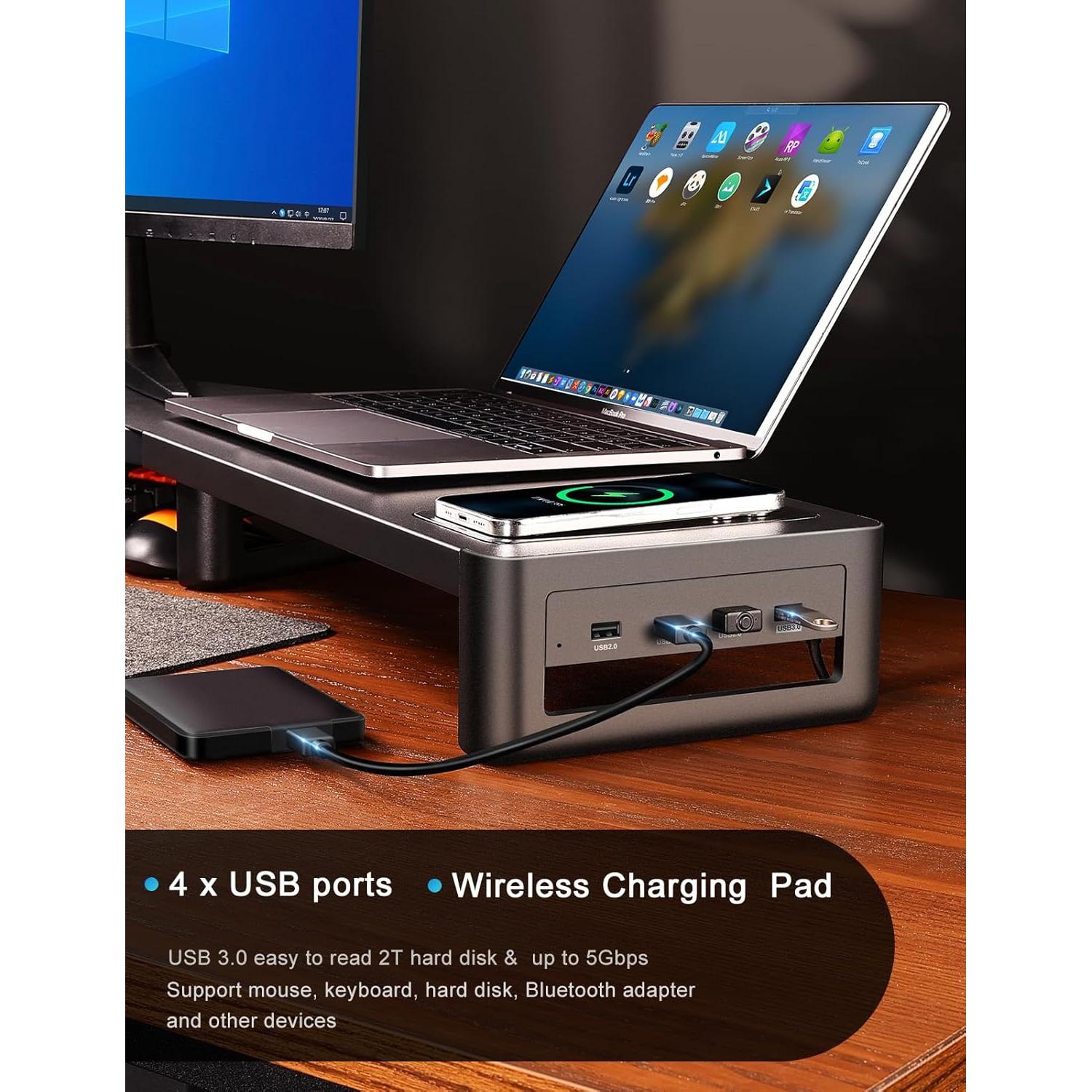 Soporte para Monitor EAXBUX con Carga Inalámbrica y 4 USB