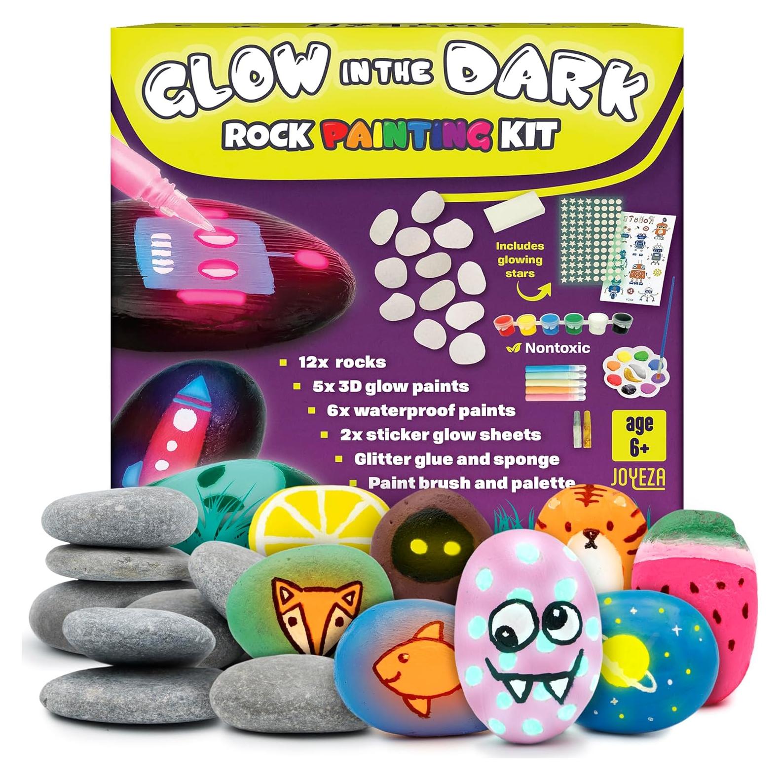 Kit de Pintura de Rocas JOYEZA Brillan en la Oscuridad 12 Piezas