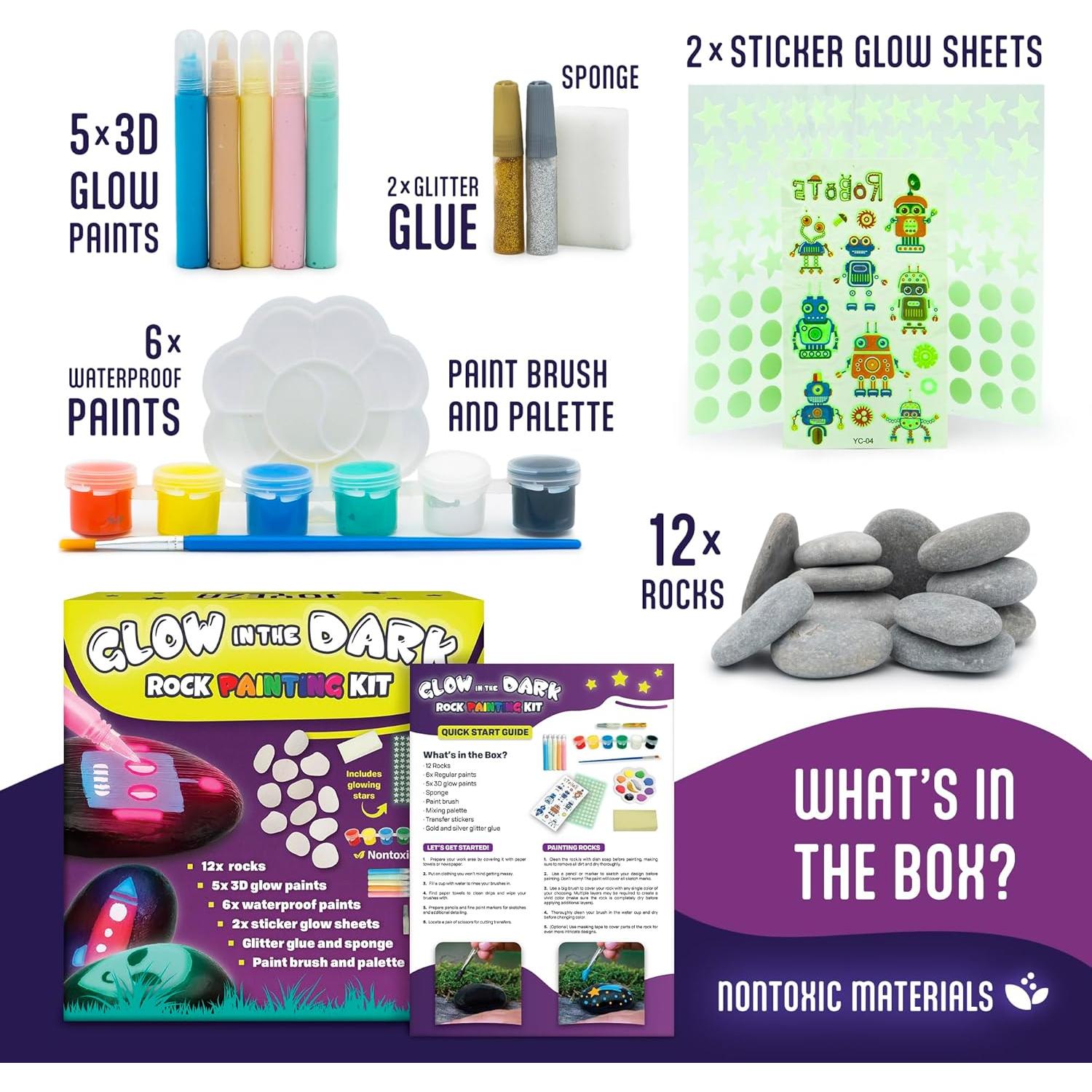 Kit de Pintura de Rocas JOYEZA Brillan en la Oscuridad 12 Piezas