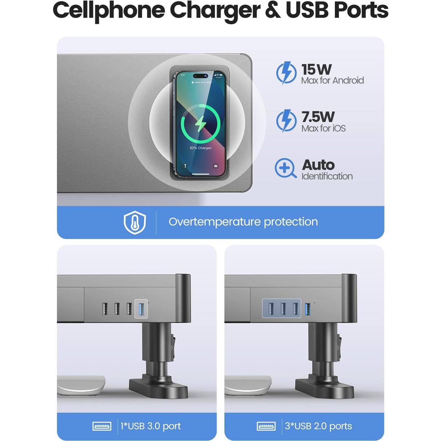Soporte para Monitor Meatanty Ajustable con Cargador USB 5 en 1