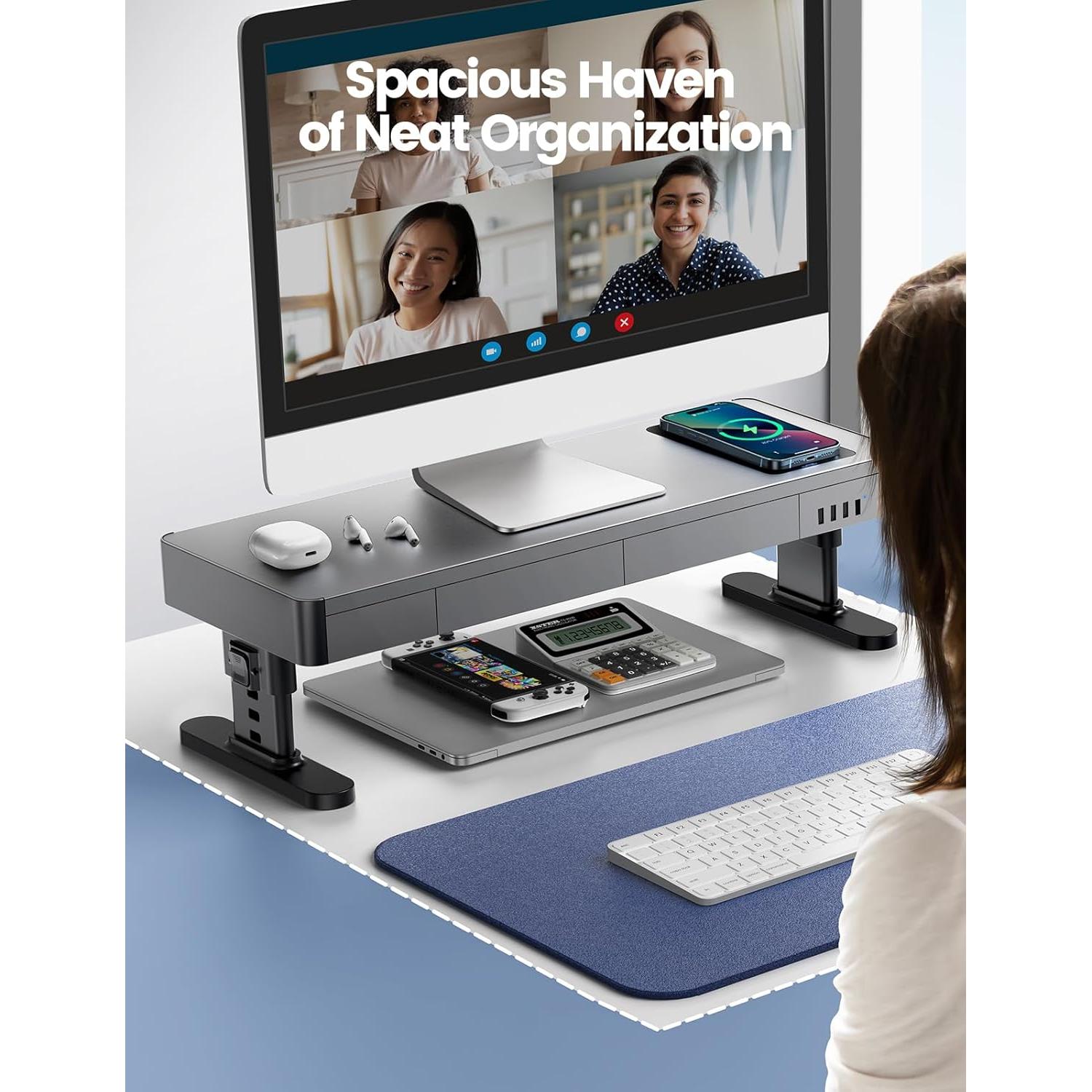 Soporte para Monitor Meatanty Ajustable con Cargador USB 5 en 1