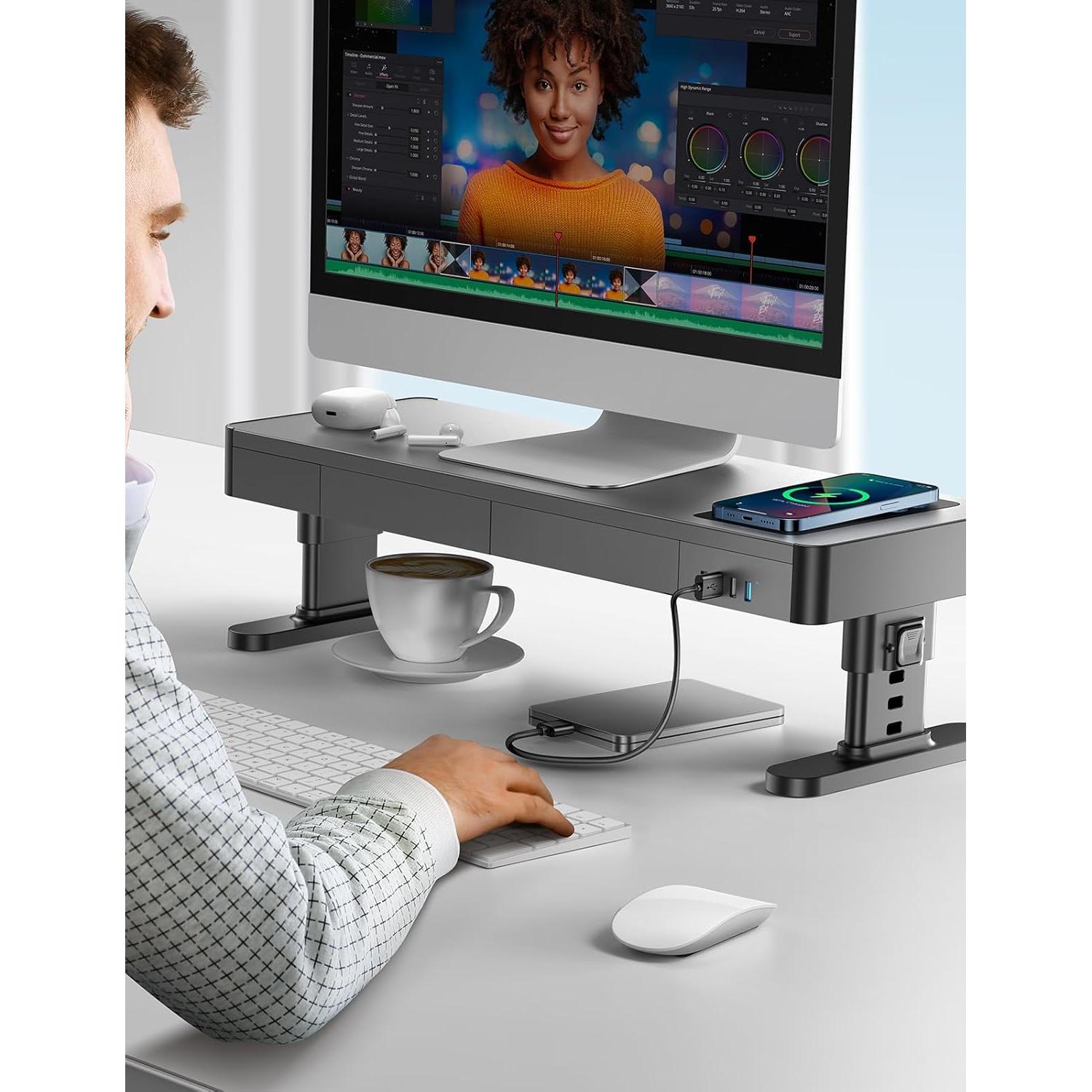 Soporte para Monitor Meatanty Ajustable con Cargador USB 5 en 1