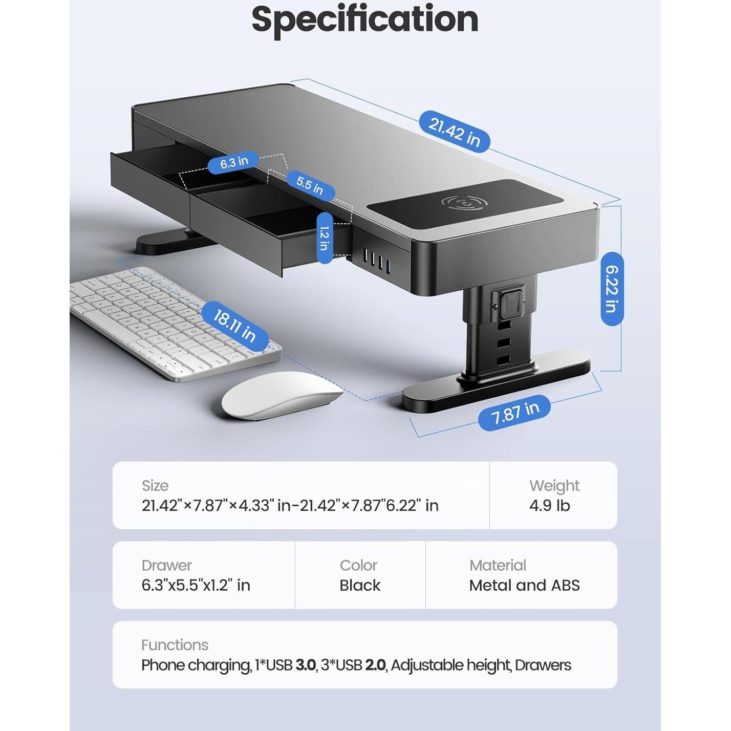 Soporte para Monitor Meatanty Ajustable con Cargador USB 5 en 1