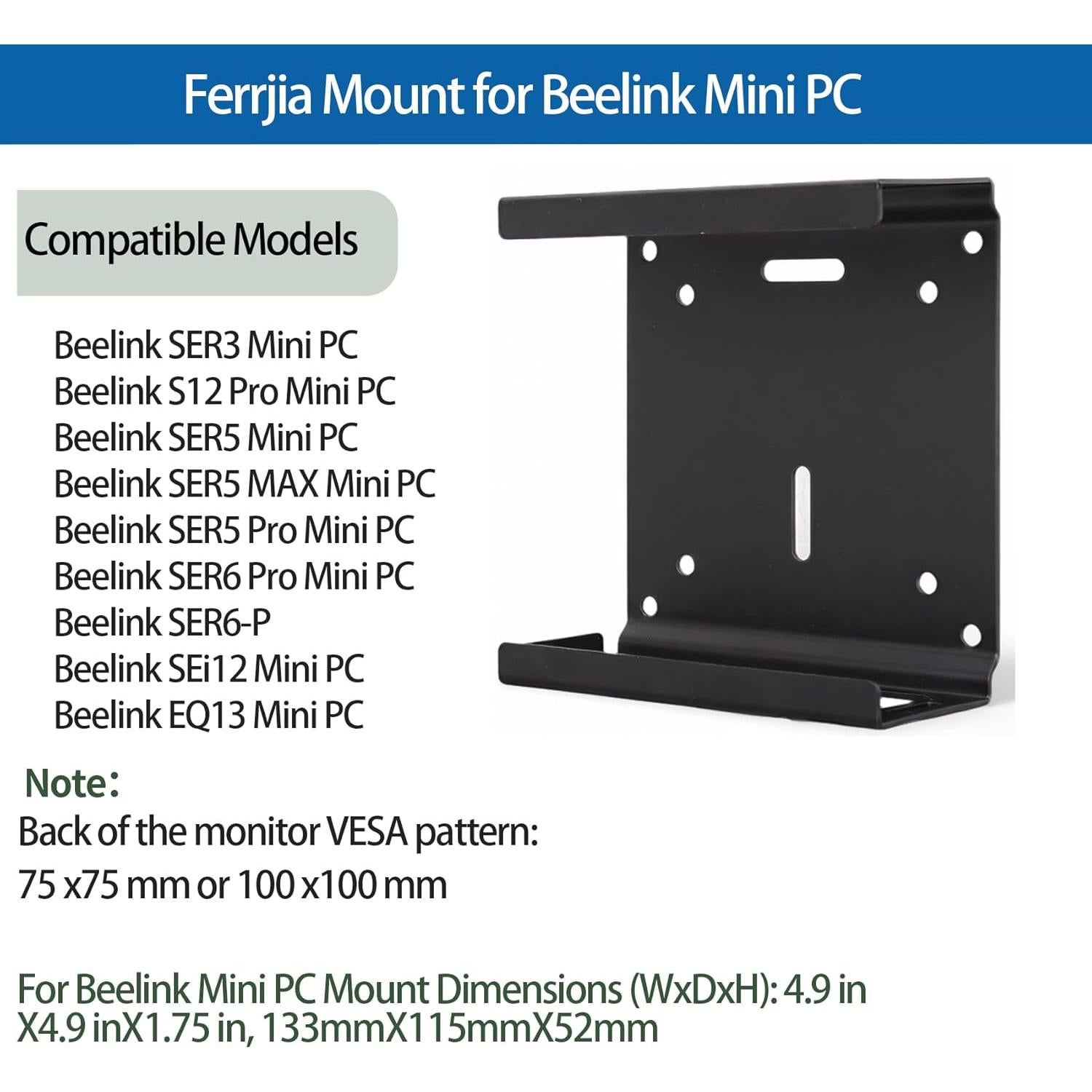 Soporte VESA para Mini PC Beelink S12 Pro y SER3/SER5