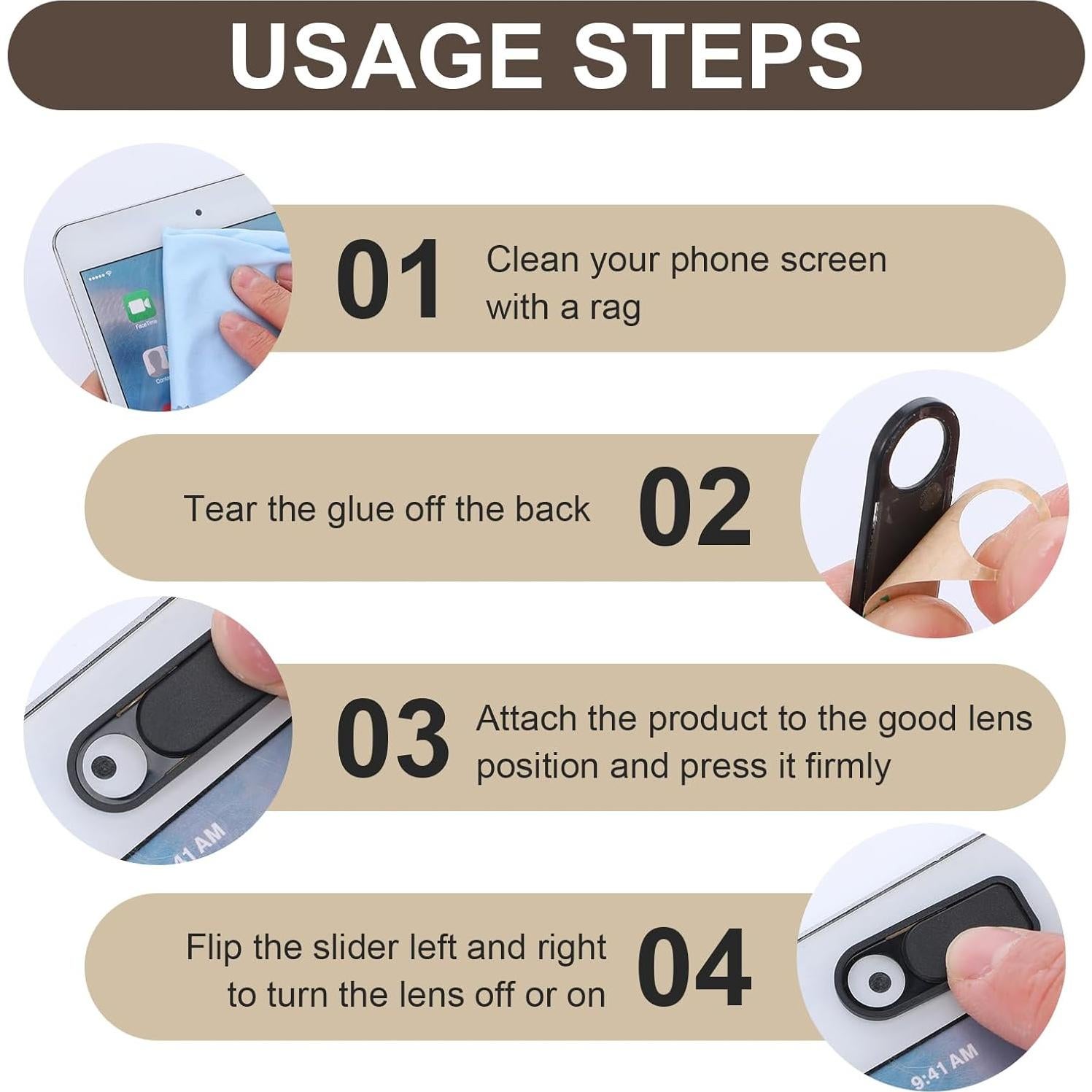 Cubierta deslizante para cámara Bewudy - 6 Piezas, ABS Negro