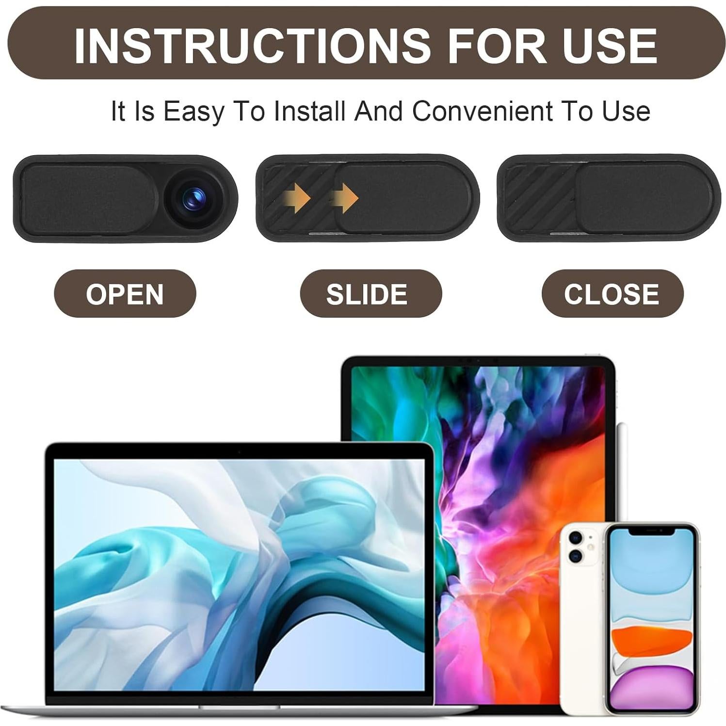 Cubierta deslizante para cámara Bewudy - 6 Piezas, ABS Negro