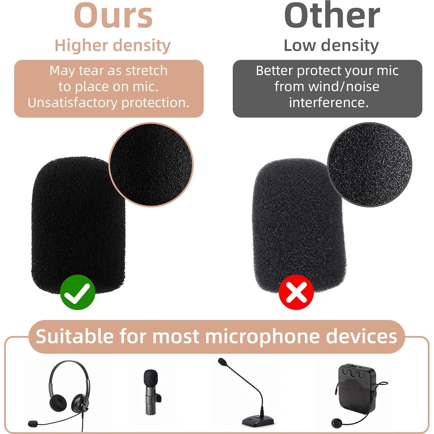 Paquete de 10 Fundas de Micrófono de Espuma Negra - Reducción de Ruido