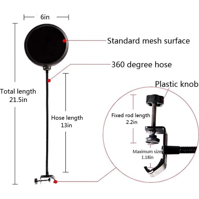 Filtro a prueba de viento y spray para micrófono Blue Yeti 15.24 cm
