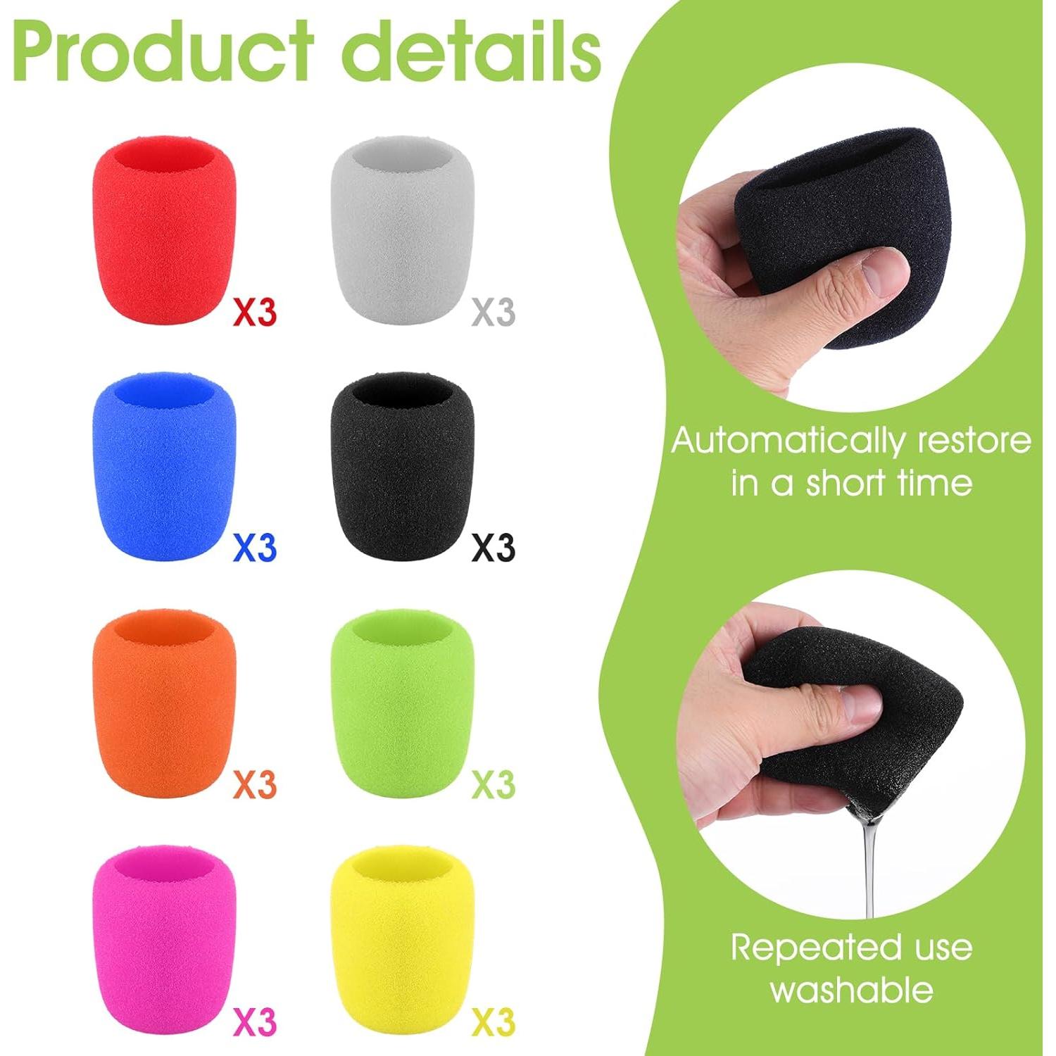 24 Cubiertas de Espuma Coloridas para Micrófono - Reutilizables