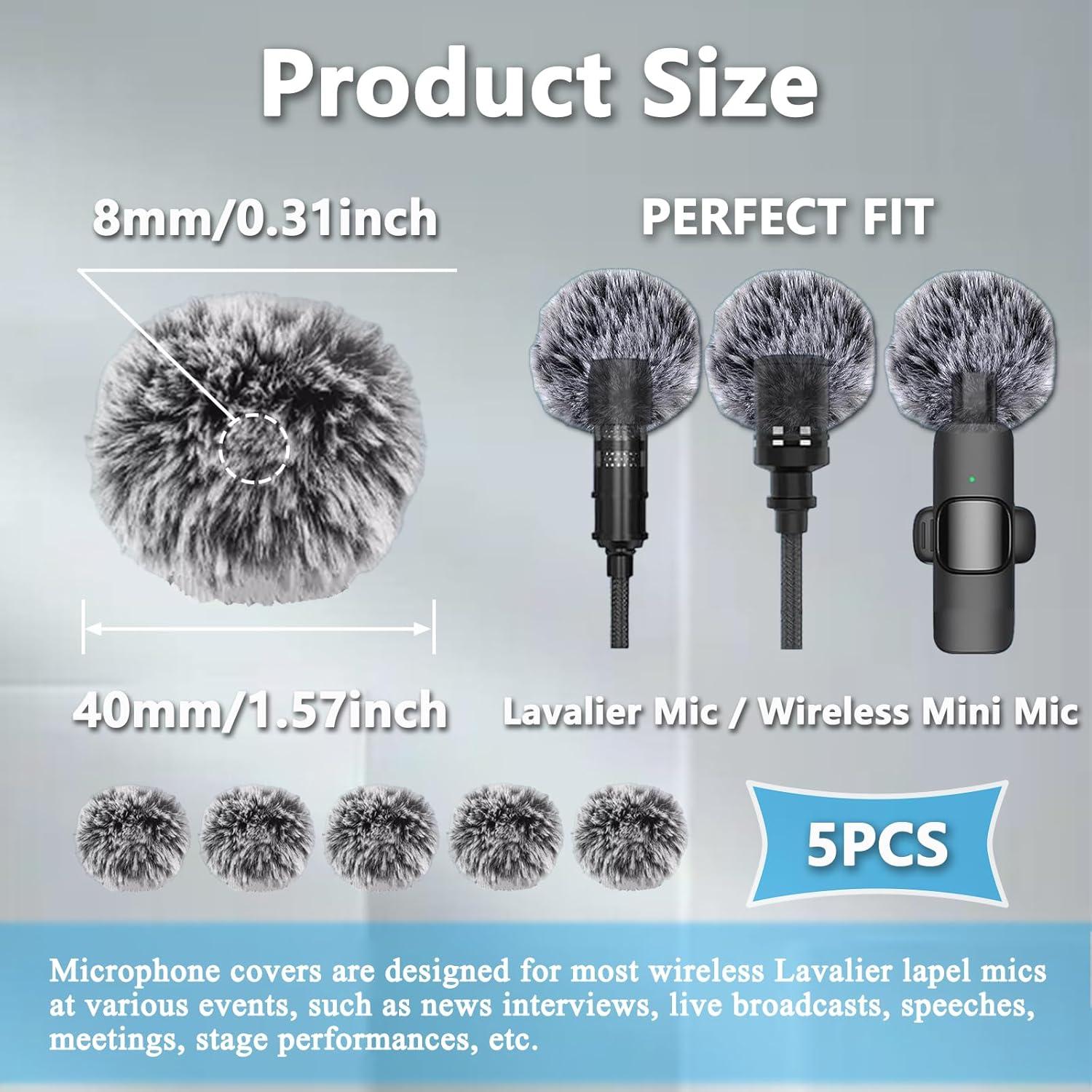 Cubiertas de Viento Peludas Inalámbricas para Micrófono Lavalier - 5 Piezas