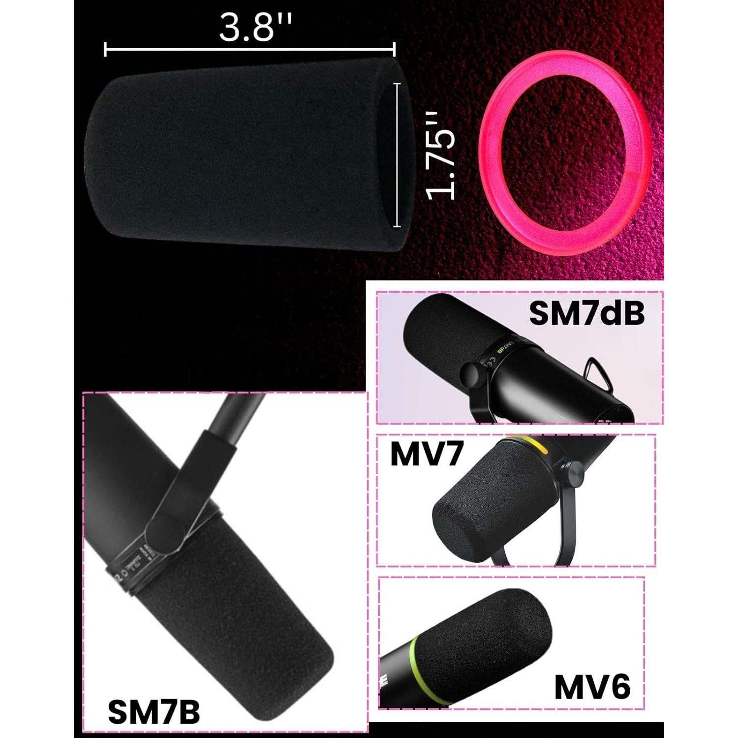 SM7b Foam Cover for Shuer SM7B, MV7 POP Filter RK345 Replacement, Windscreen with Colored Retaining O-Ring Identified Seat (Pinkly)