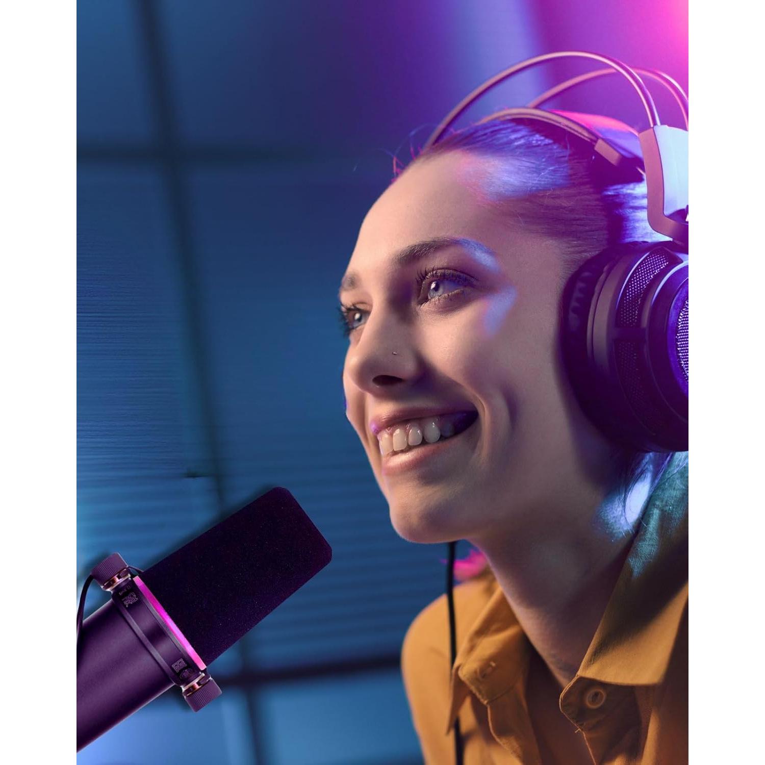 SM7b Foam Cover for Shuer SM7B, MV7 POP Filter RK345 Replacement, Windscreen with Colored Retaining O-Ring Identified Seat (Pinkly)