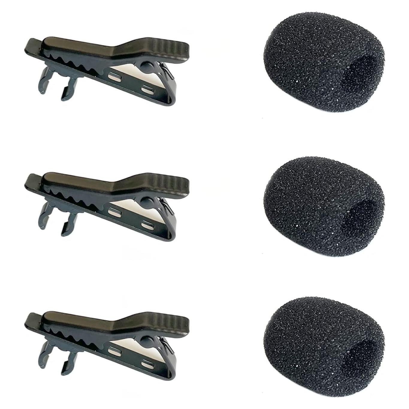Kit 6pcs Clips de Micrófono Lavalier Metal + Fundas Espuma