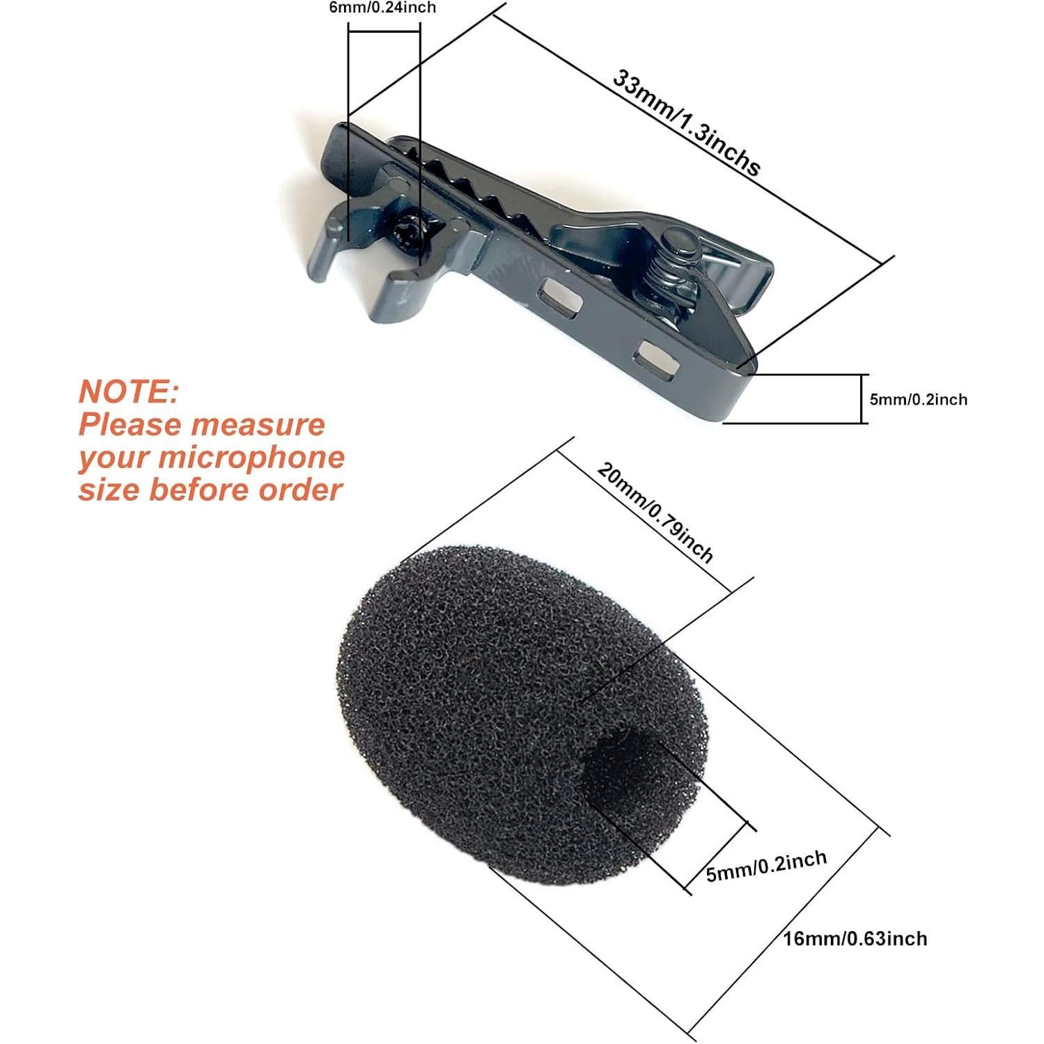 Kit 6pcs Clips de Micrófono Lavalier Metal + Fundas Espuma